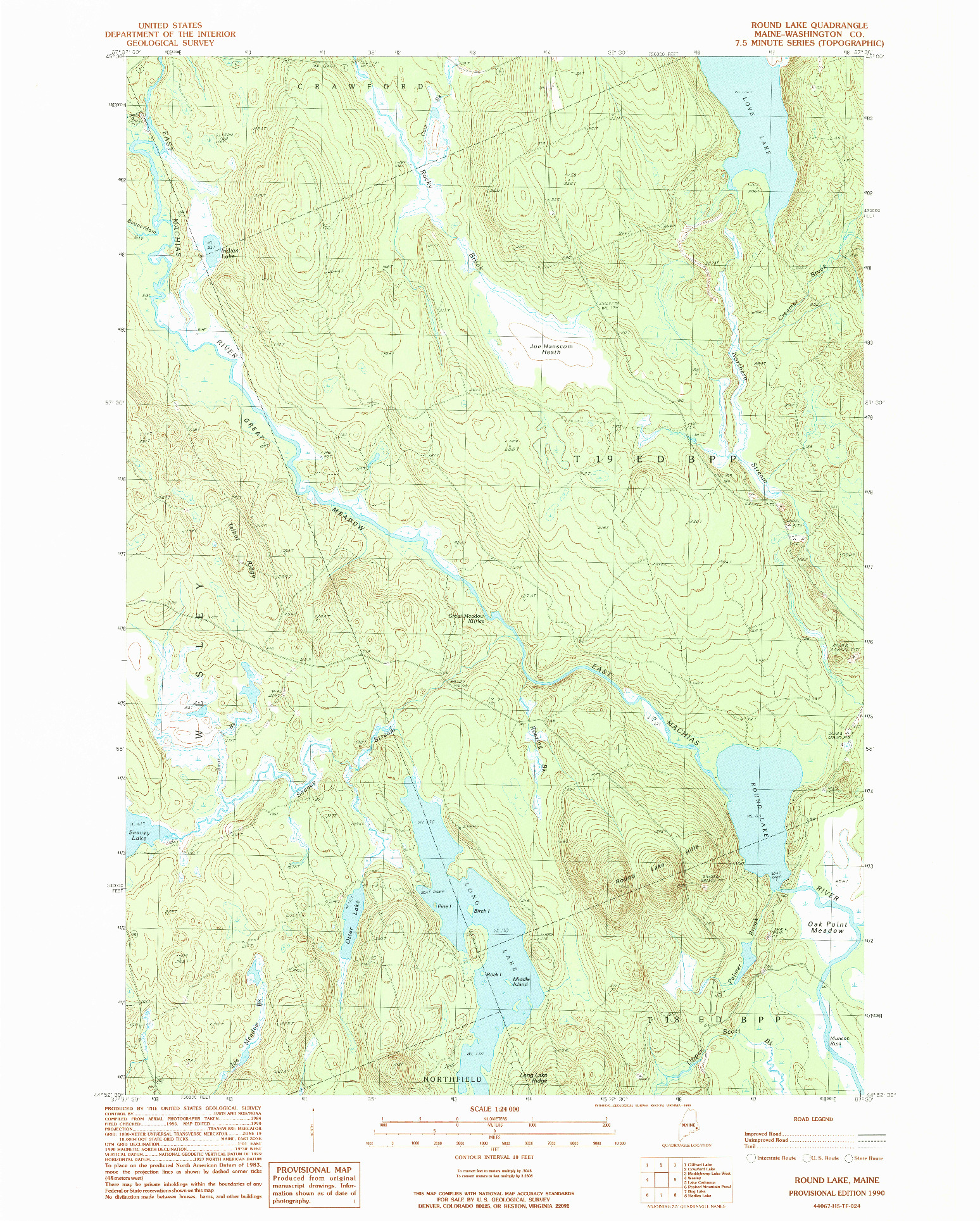 USGS 1:24000-SCALE QUADRANGLE FOR ROUND LAKE, ME 1990