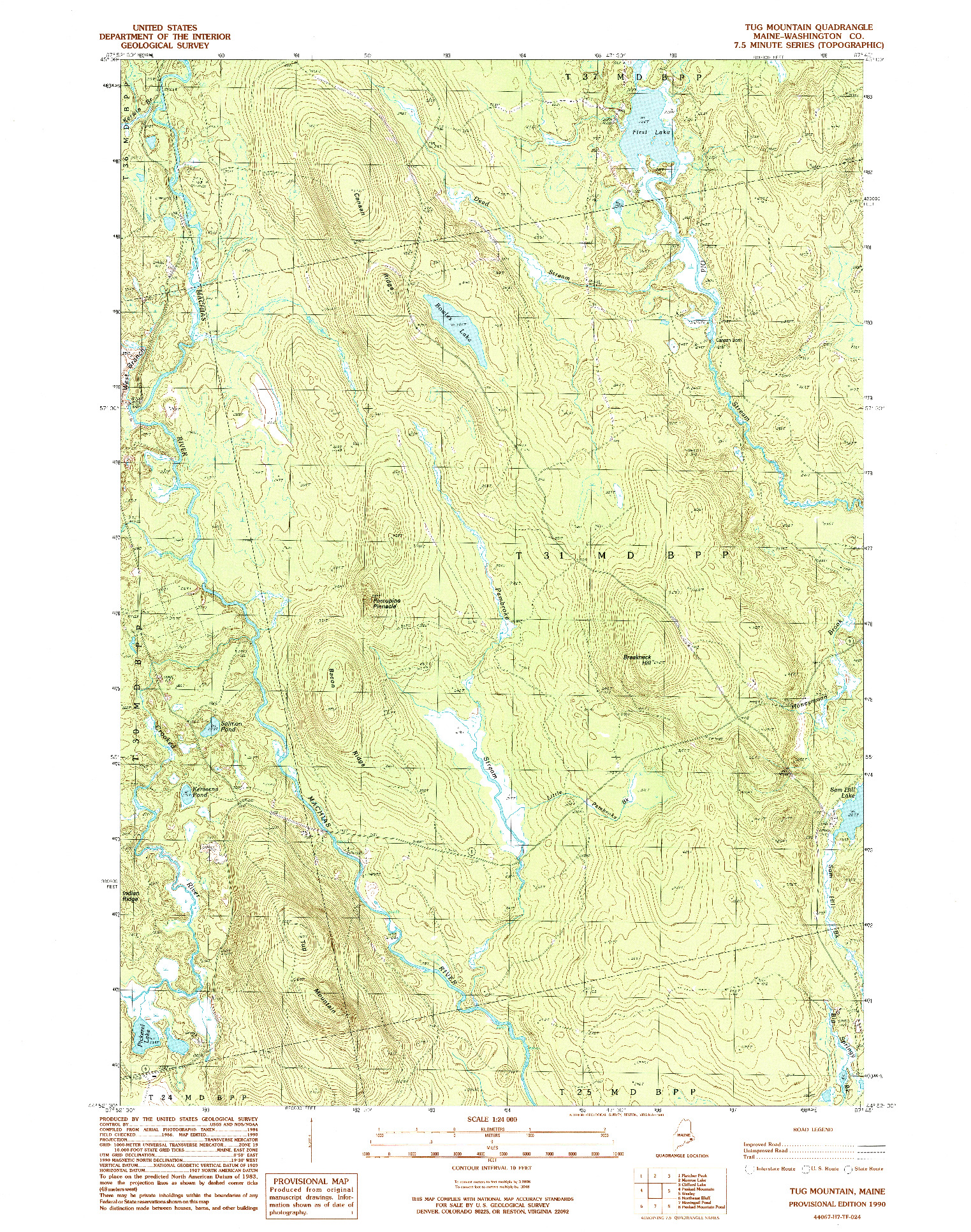 USGS 1:24000-SCALE QUADRANGLE FOR TUG MOUNTAIN, ME 1990