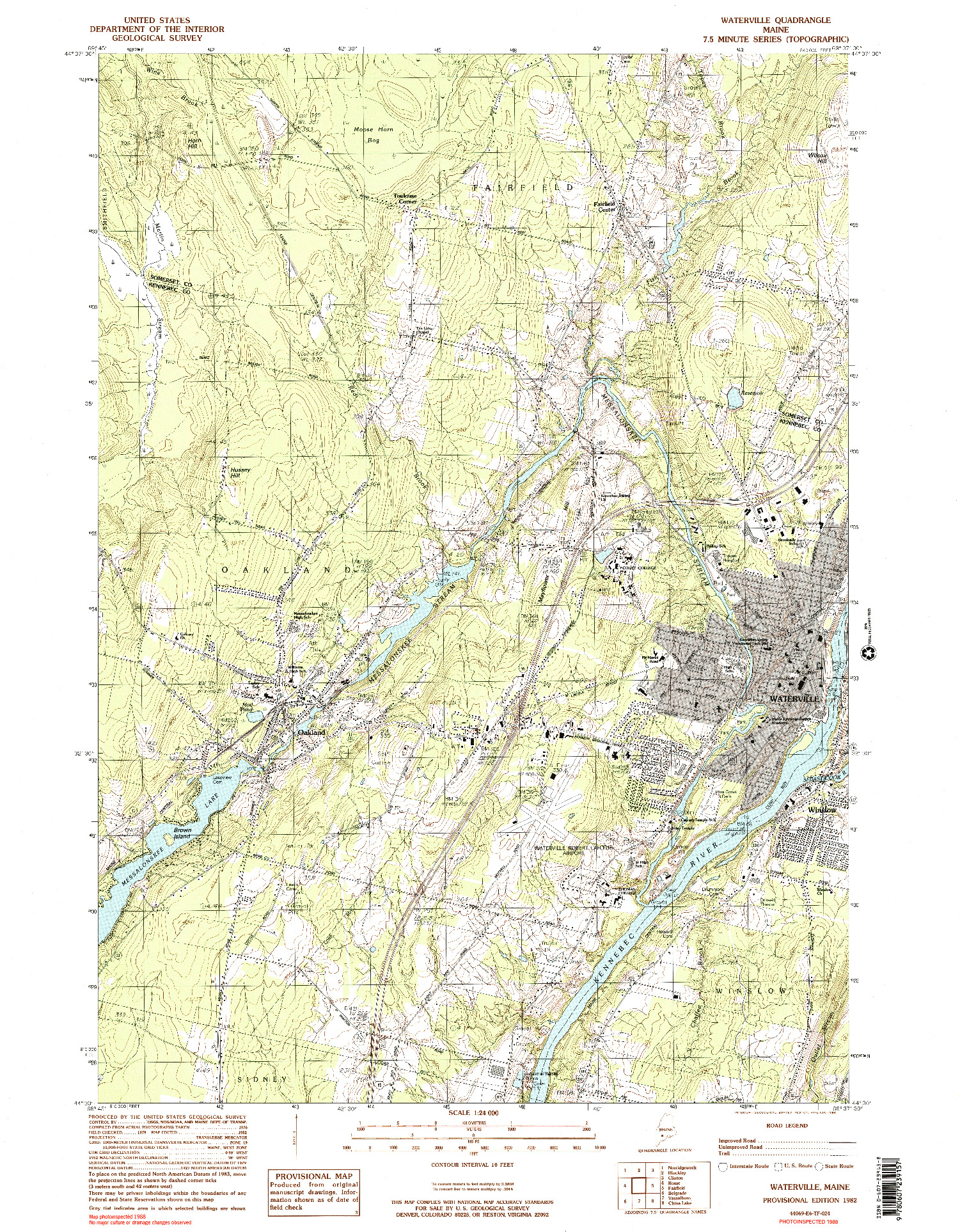 USGS 1:24000-SCALE QUADRANGLE FOR WATERVILLE, ME 1982