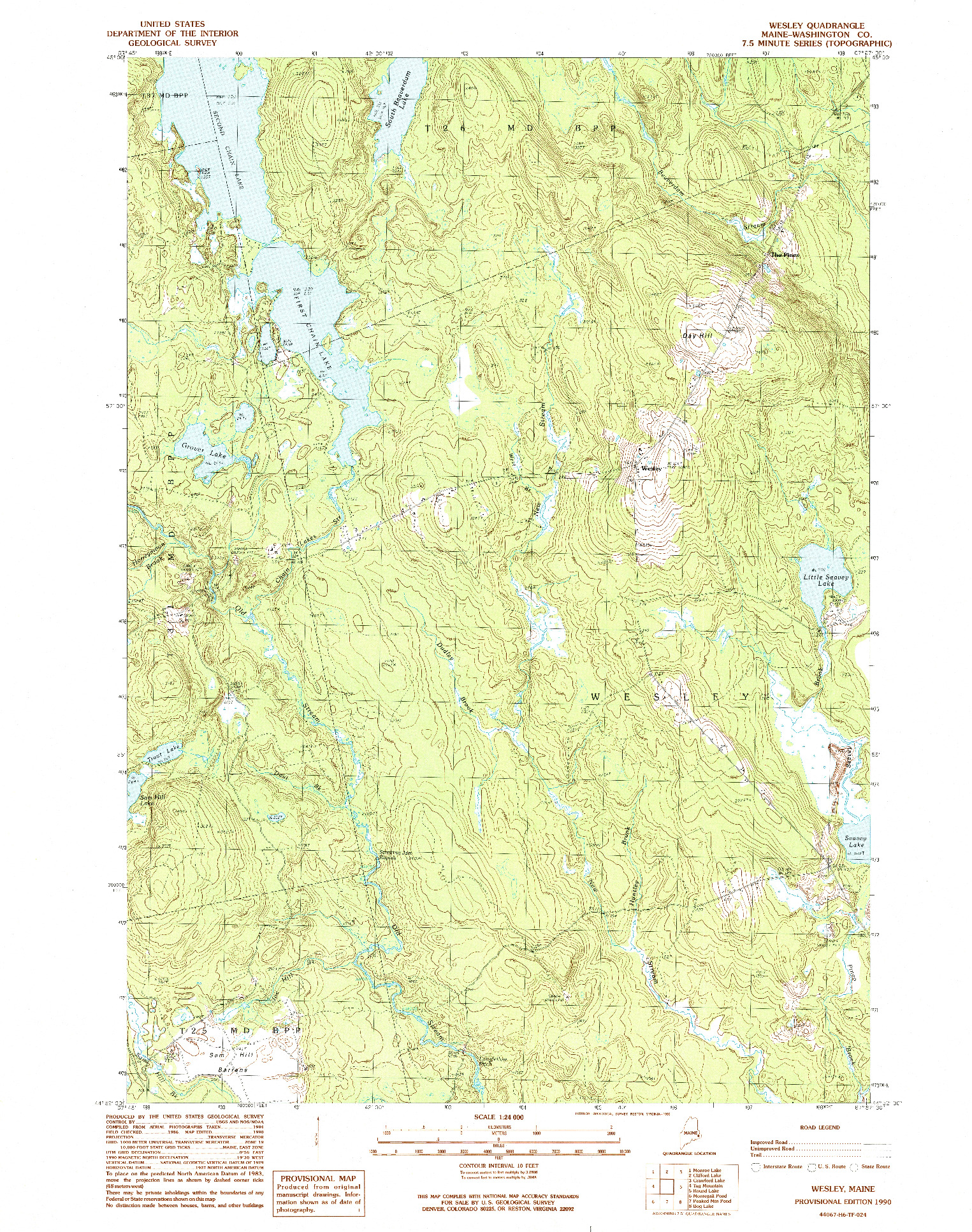 USGS 1:24000-SCALE QUADRANGLE FOR WESLEY, ME 1990