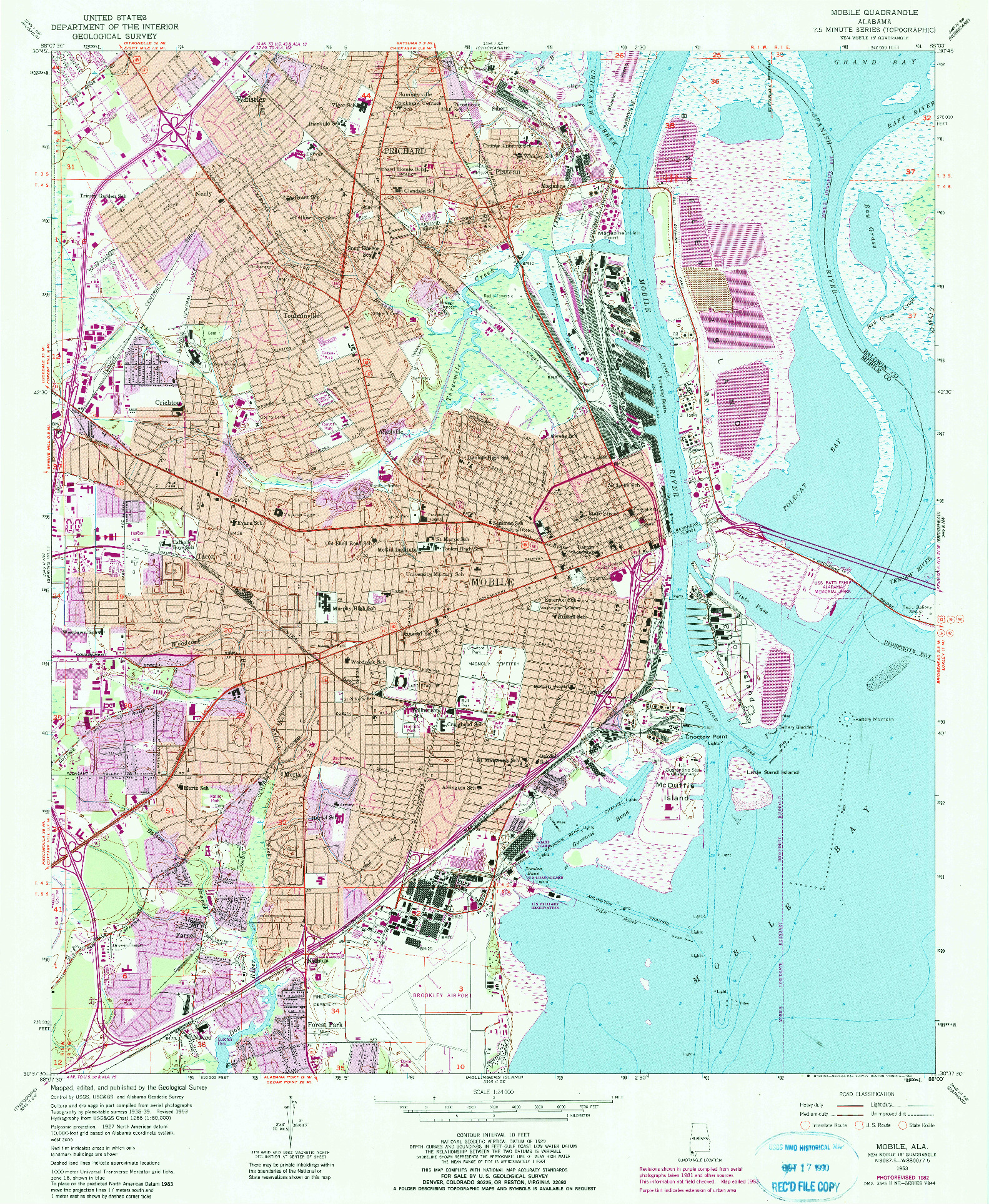 USGS 1:24000-SCALE QUADRANGLE FOR MOBILE, AL 1953