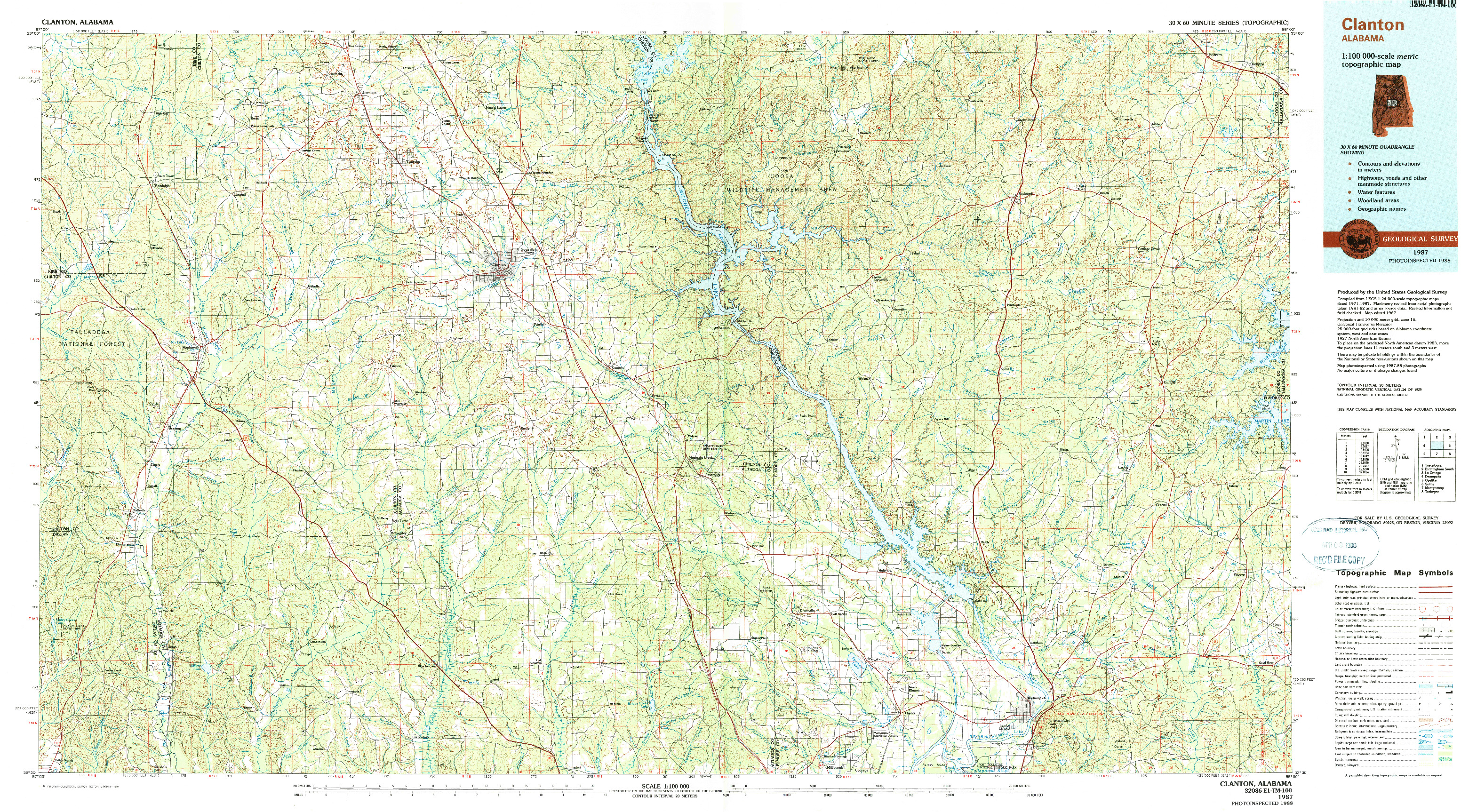 USGS 1:100000-SCALE QUADRANGLE FOR CLANTON, AL 1987