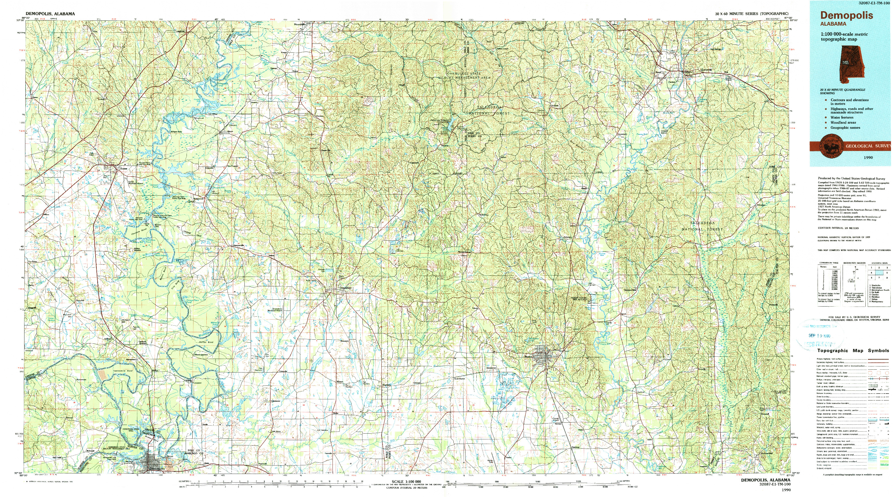 USGS 1:100000-SCALE QUADRANGLE FOR DEMOPOLIS, AL 1990