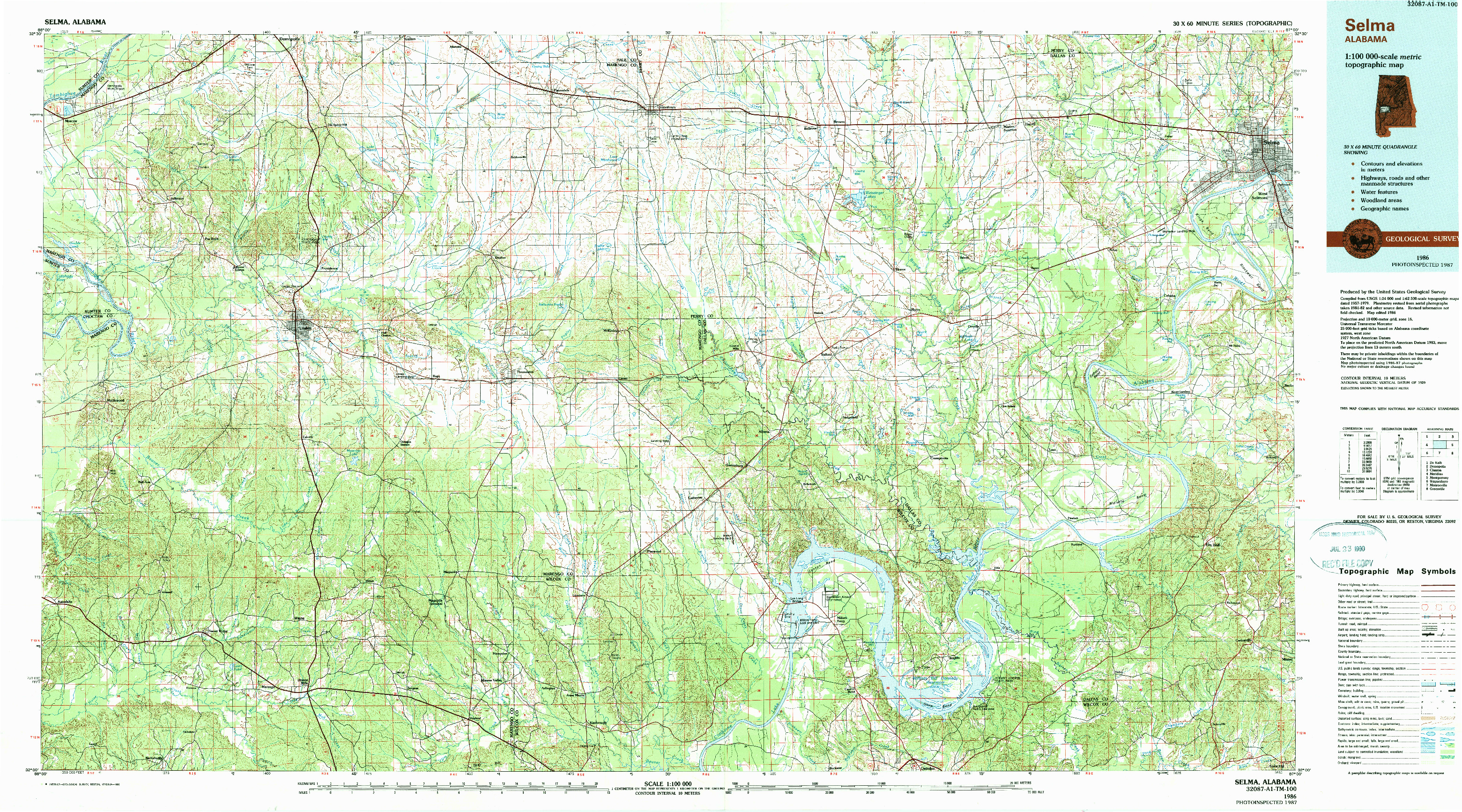 USGS 1:100000-SCALE QUADRANGLE FOR SELMA, AL 1986