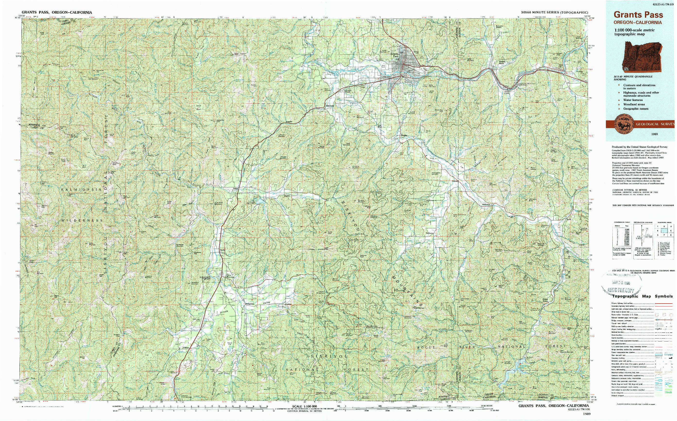 USGS 1:100000-SCALE QUADRANGLE FOR GRANTS PASS, OR 1989