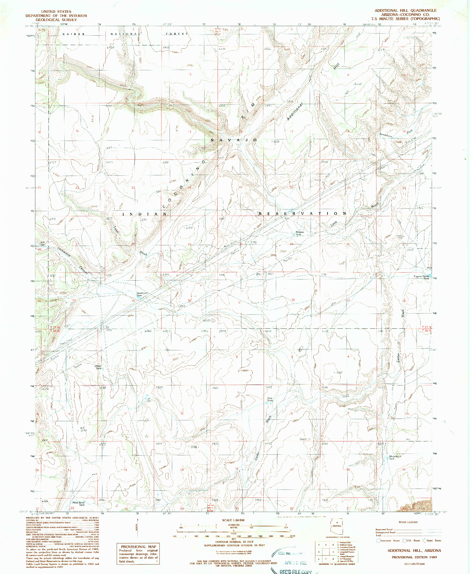 USGS 1:24000-SCALE QUADRANGLE FOR ADDITIONAL HILL, AZ 1989