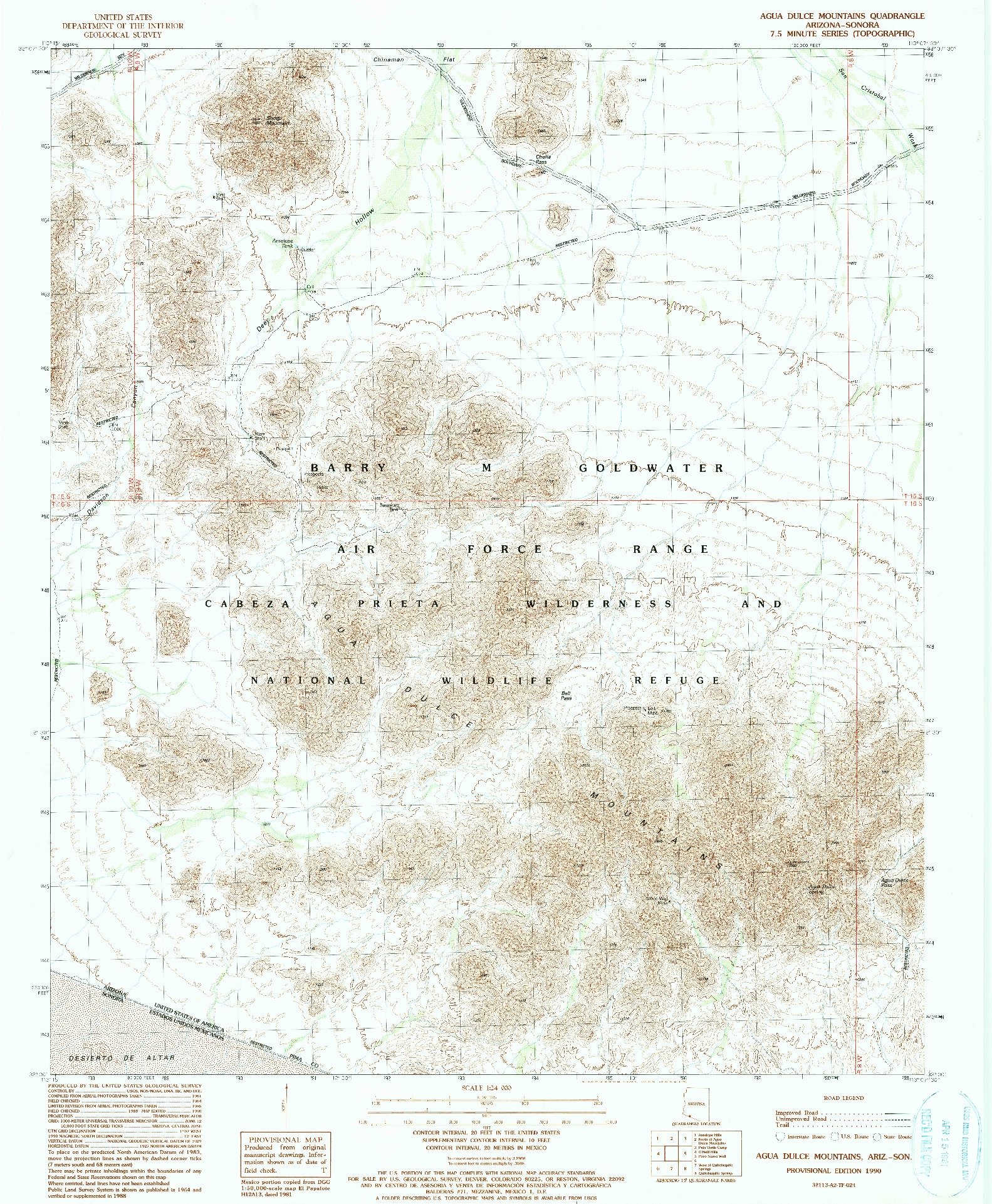 USGS 1:24000-SCALE QUADRANGLE FOR AGUA DULCE MOUNTAINS, AZ 1990