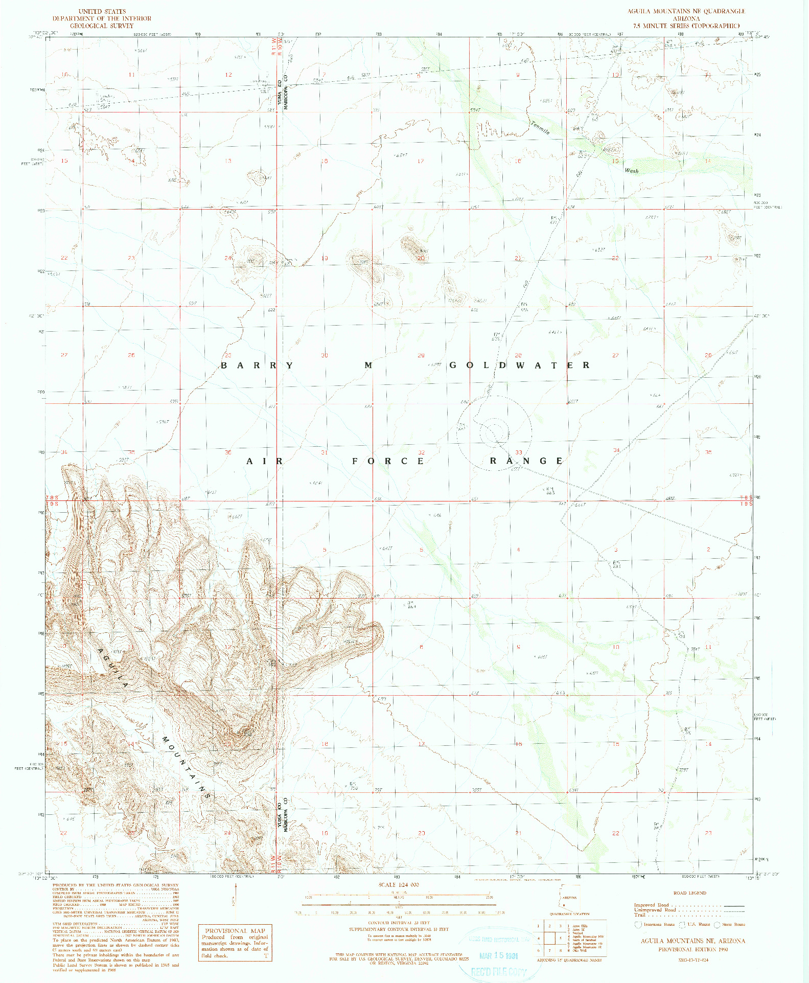 USGS 1:24000-SCALE QUADRANGLE FOR AGUILA MOUNTAINS NE, AZ 1990