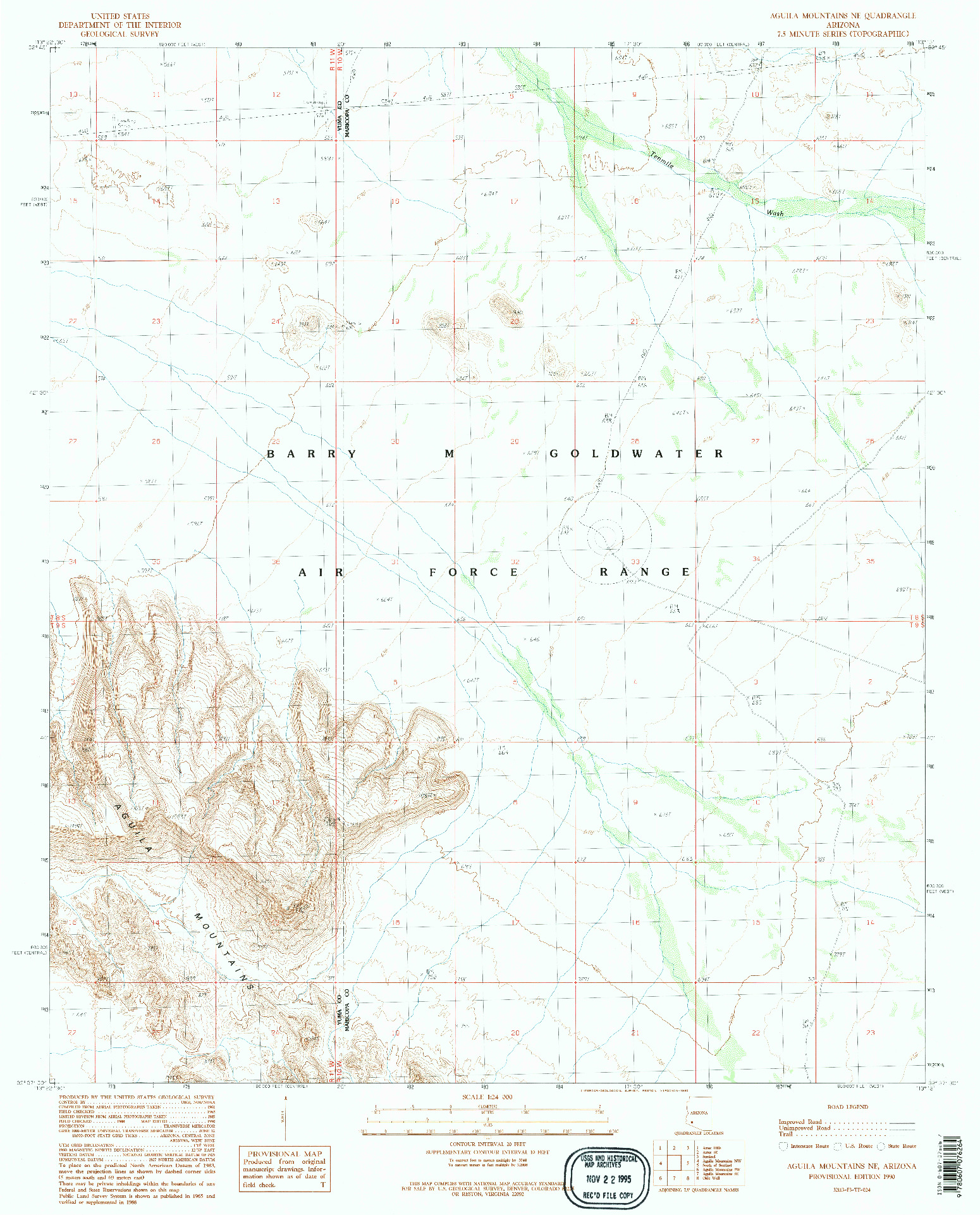 USGS 1:24000-SCALE QUADRANGLE FOR AGUILA MOUNTAINS NE, AZ 1990