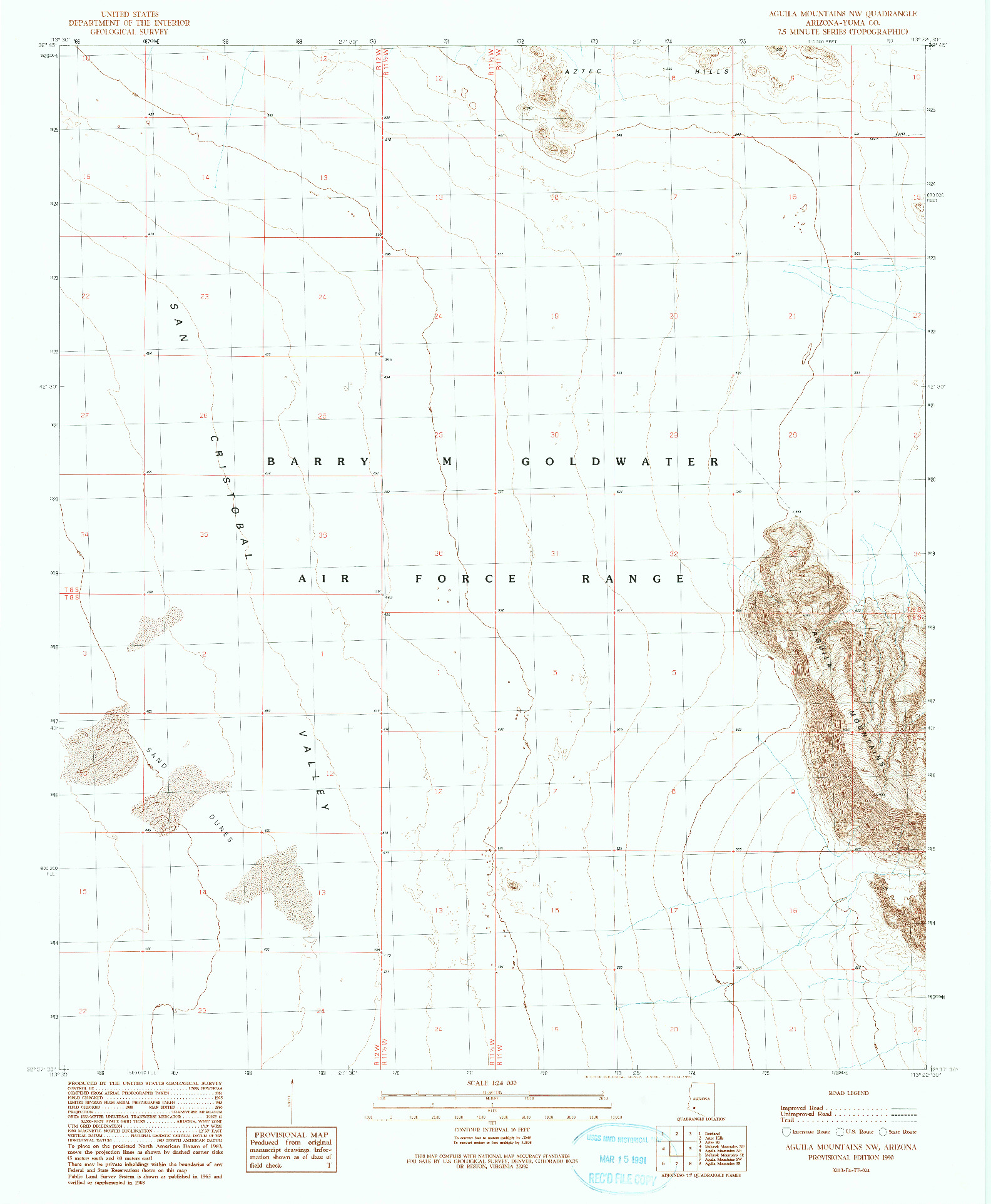 USGS 1:24000-SCALE QUADRANGLE FOR AGUILA MOUNTAINS NW, AZ 1990