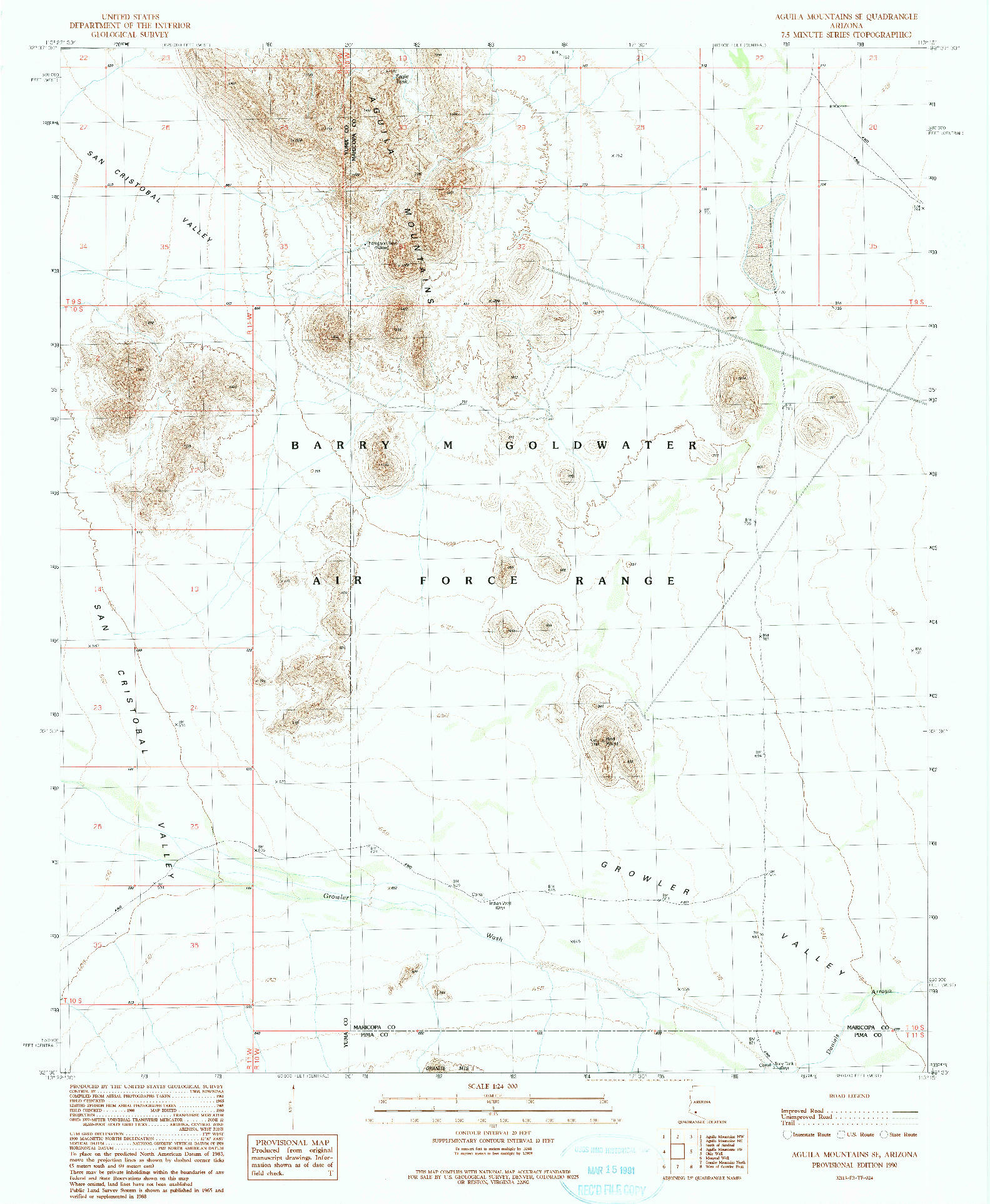 USGS 1:24000-SCALE QUADRANGLE FOR AGUILA MOUNTAINS SE, AZ 1990