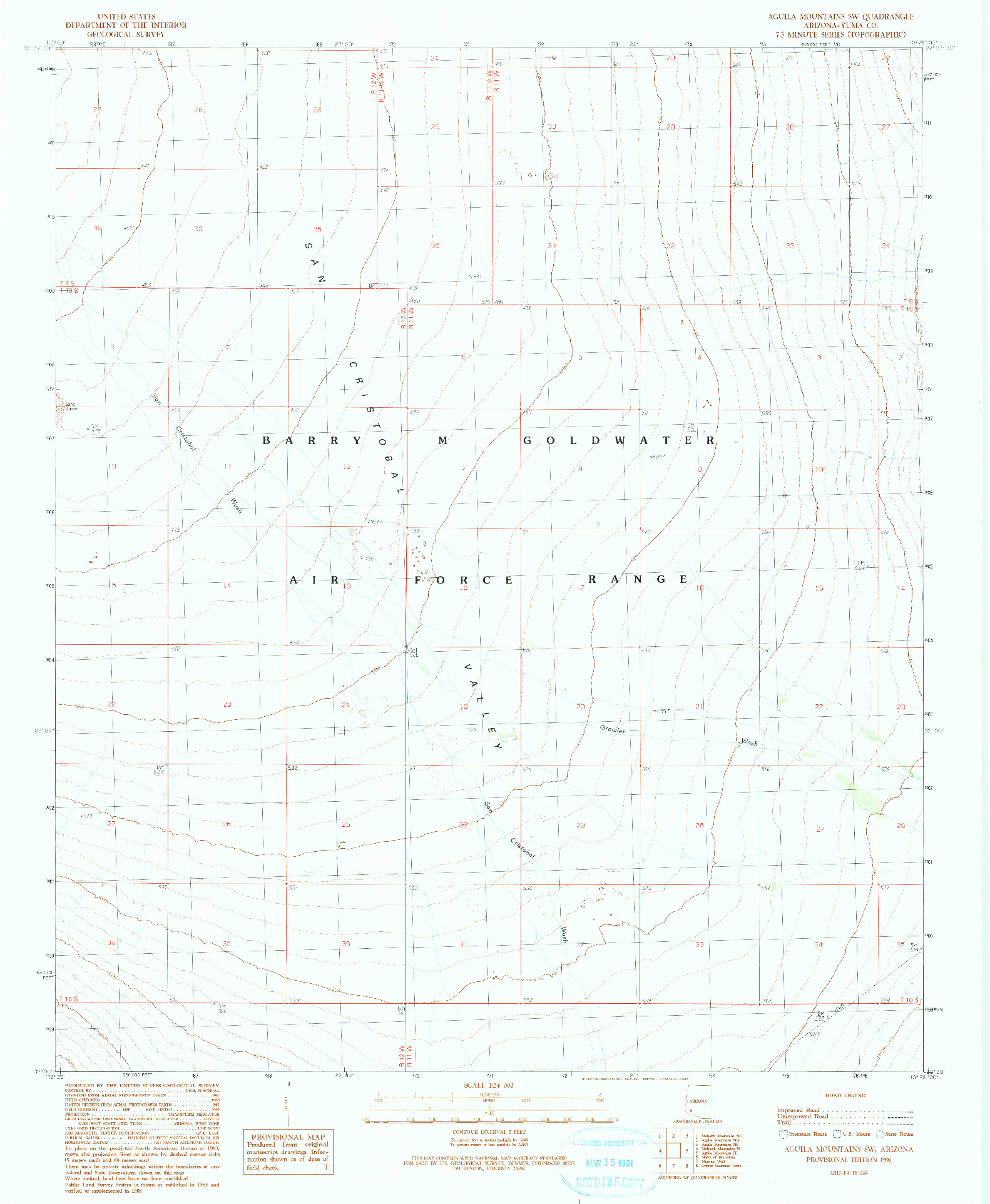 USGS 1:24000-SCALE QUADRANGLE FOR AGUILA MOUNTAINS SW, AZ 1990