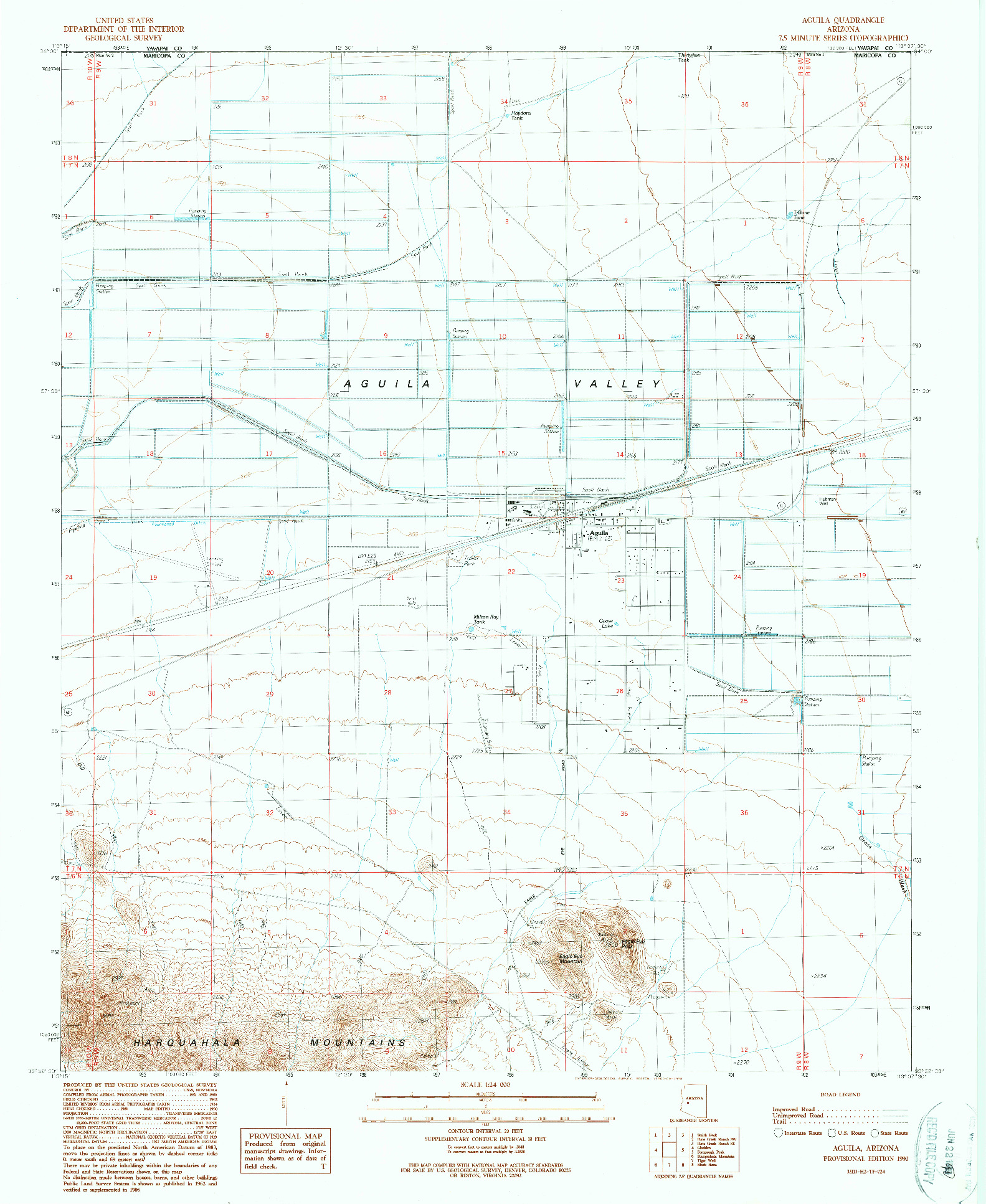 USGS 1:24000-SCALE QUADRANGLE FOR AGUILA, AZ 1990