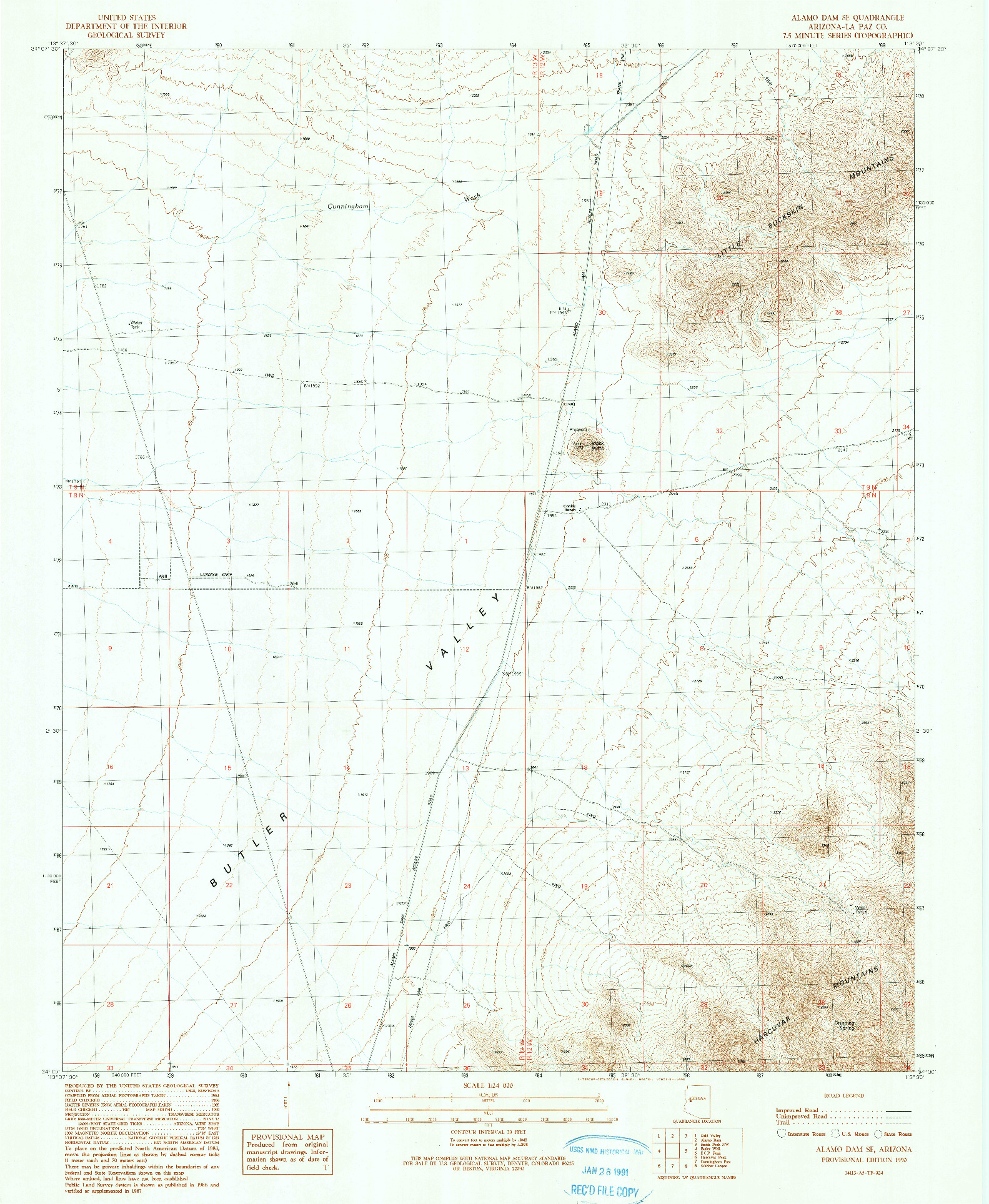 USGS 1:24000-SCALE QUADRANGLE FOR ALAMO DAM SE, AZ 1990