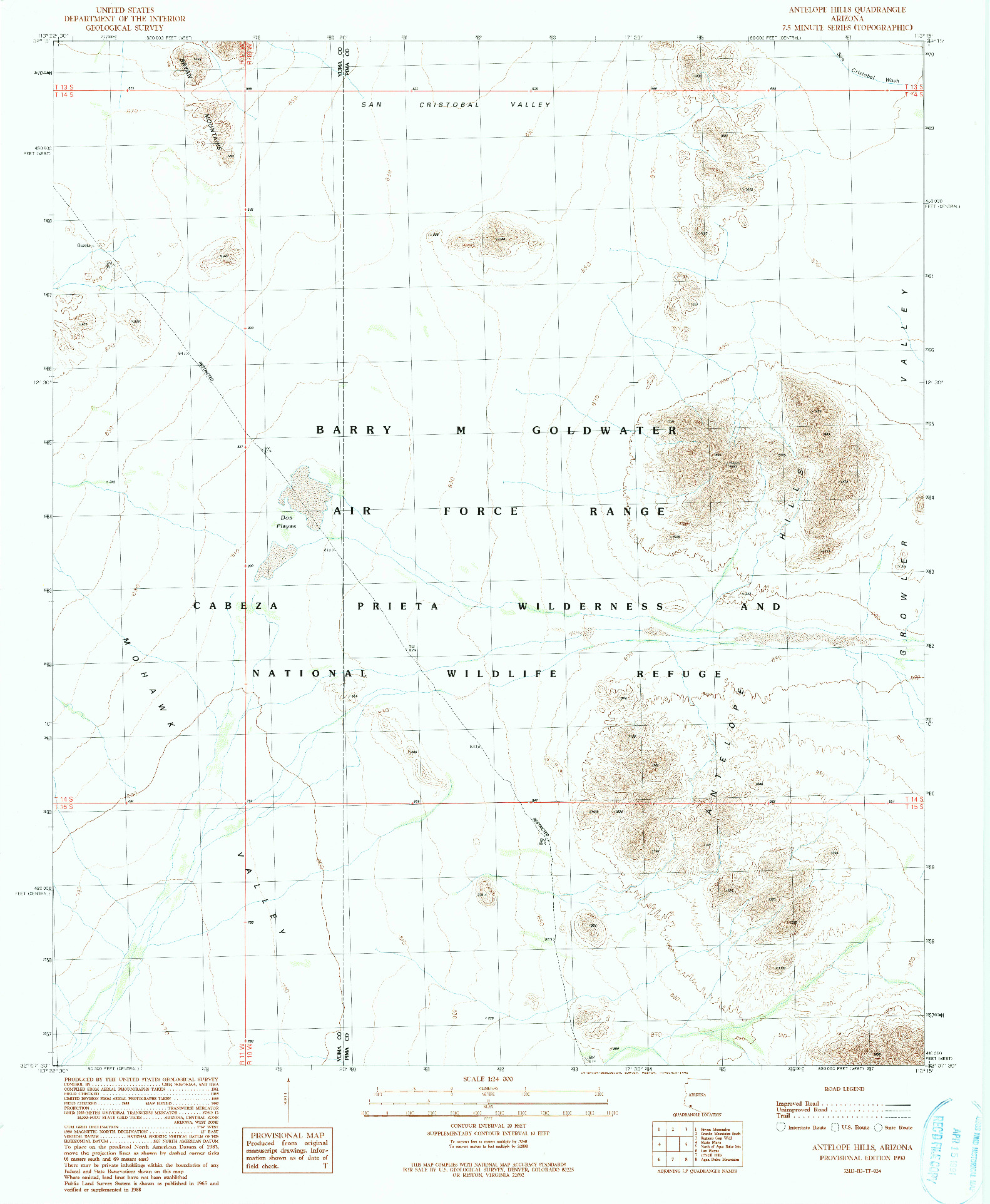 USGS 1:24000-SCALE QUADRANGLE FOR ANTELOPE HILLS, AZ 1990