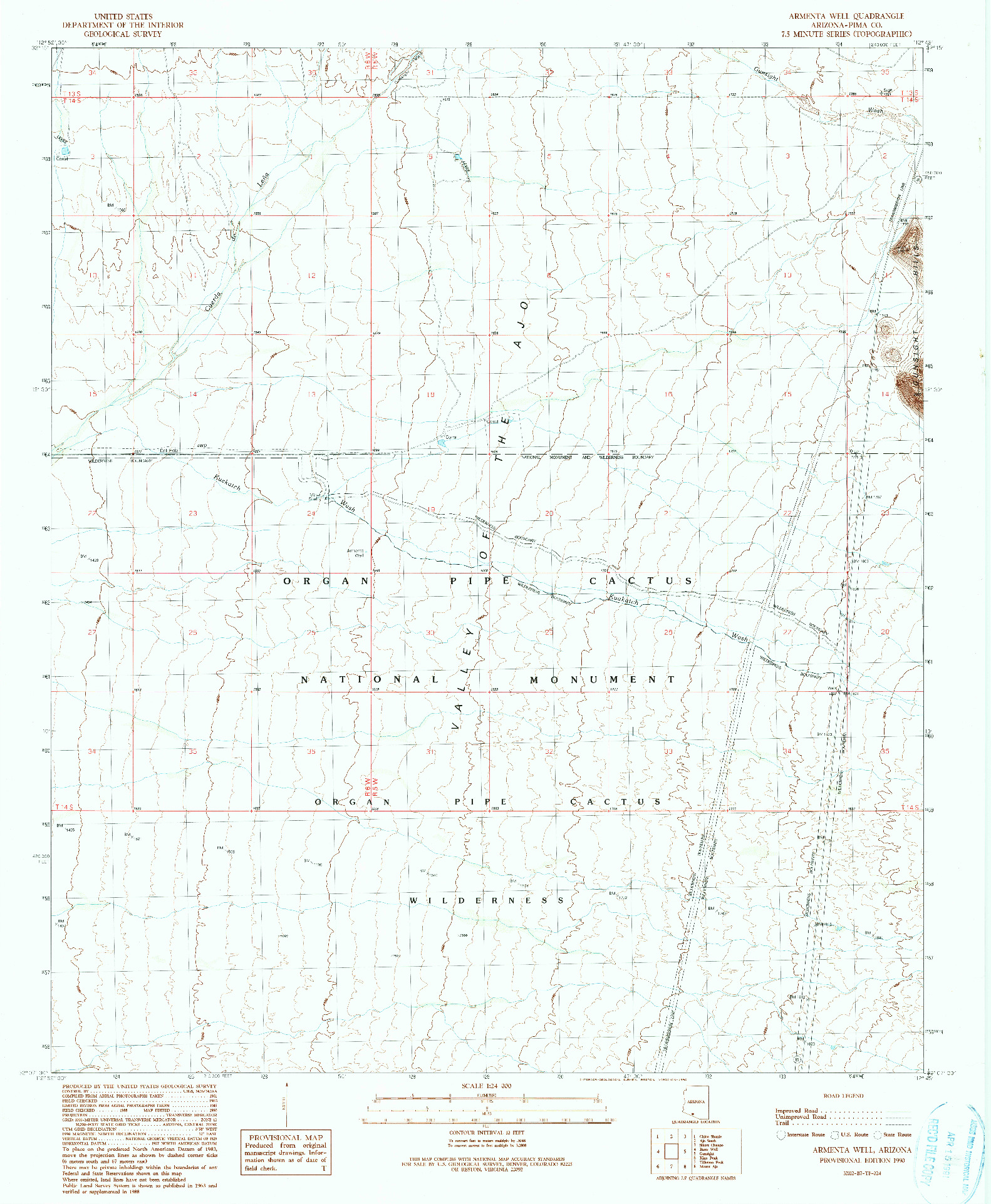 USGS 1:24000-SCALE QUADRANGLE FOR ARMENTA WELL, AZ 1990