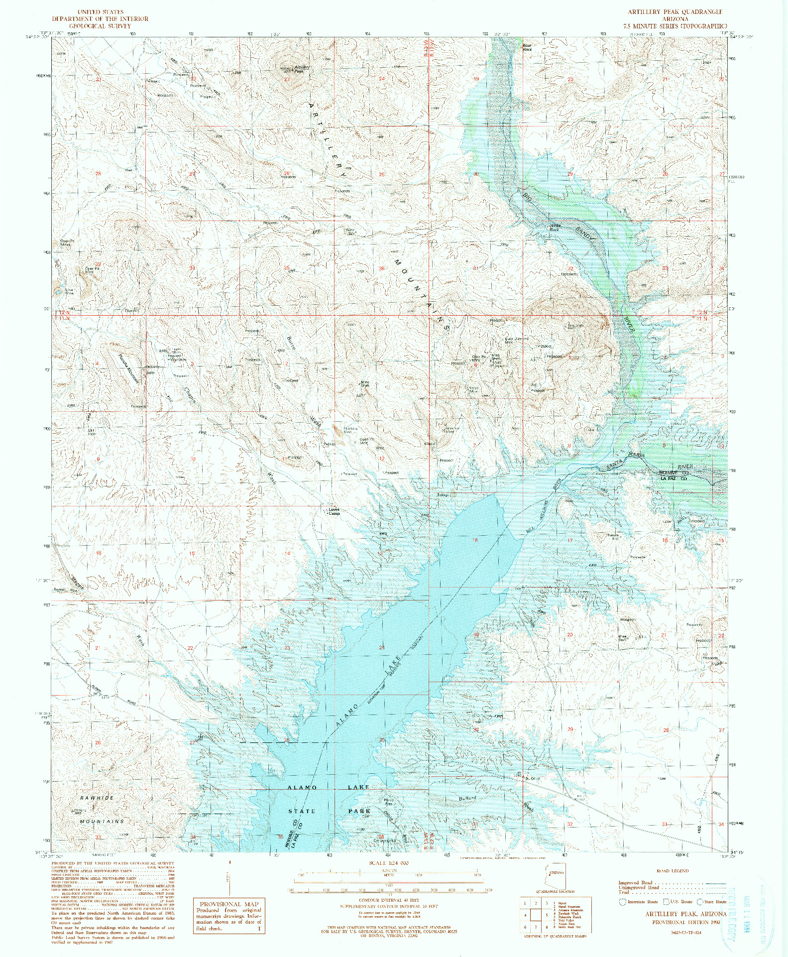 USGS 1:24000-SCALE QUADRANGLE FOR ARTILLERY PEAK, AZ 1990