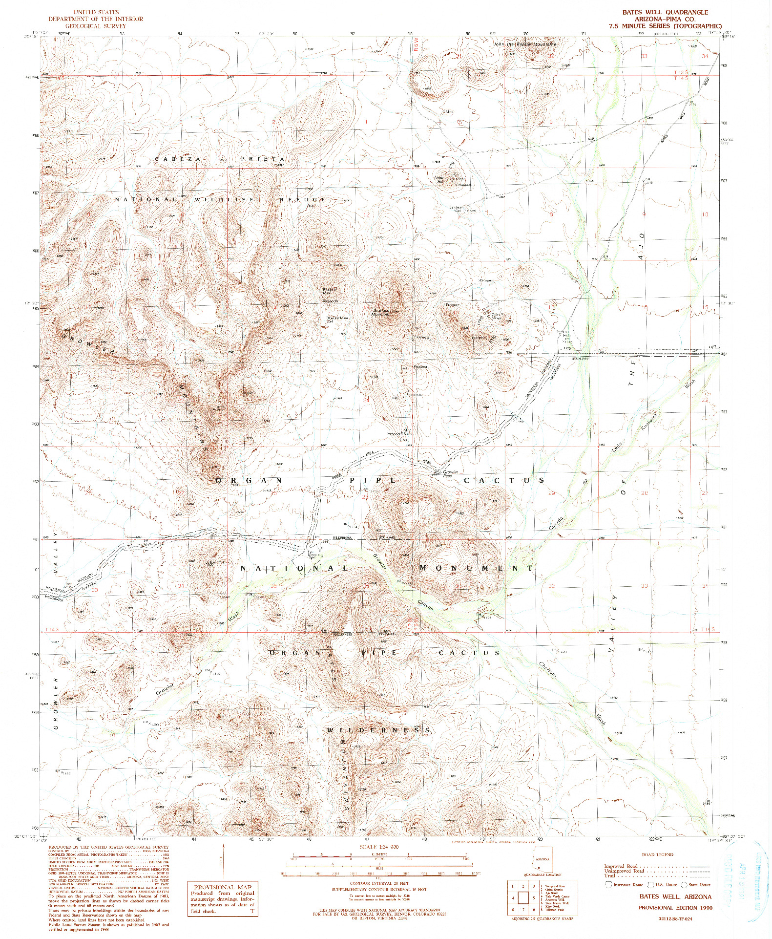 USGS 1:24000-SCALE QUADRANGLE FOR BATES WELL, AZ 1990