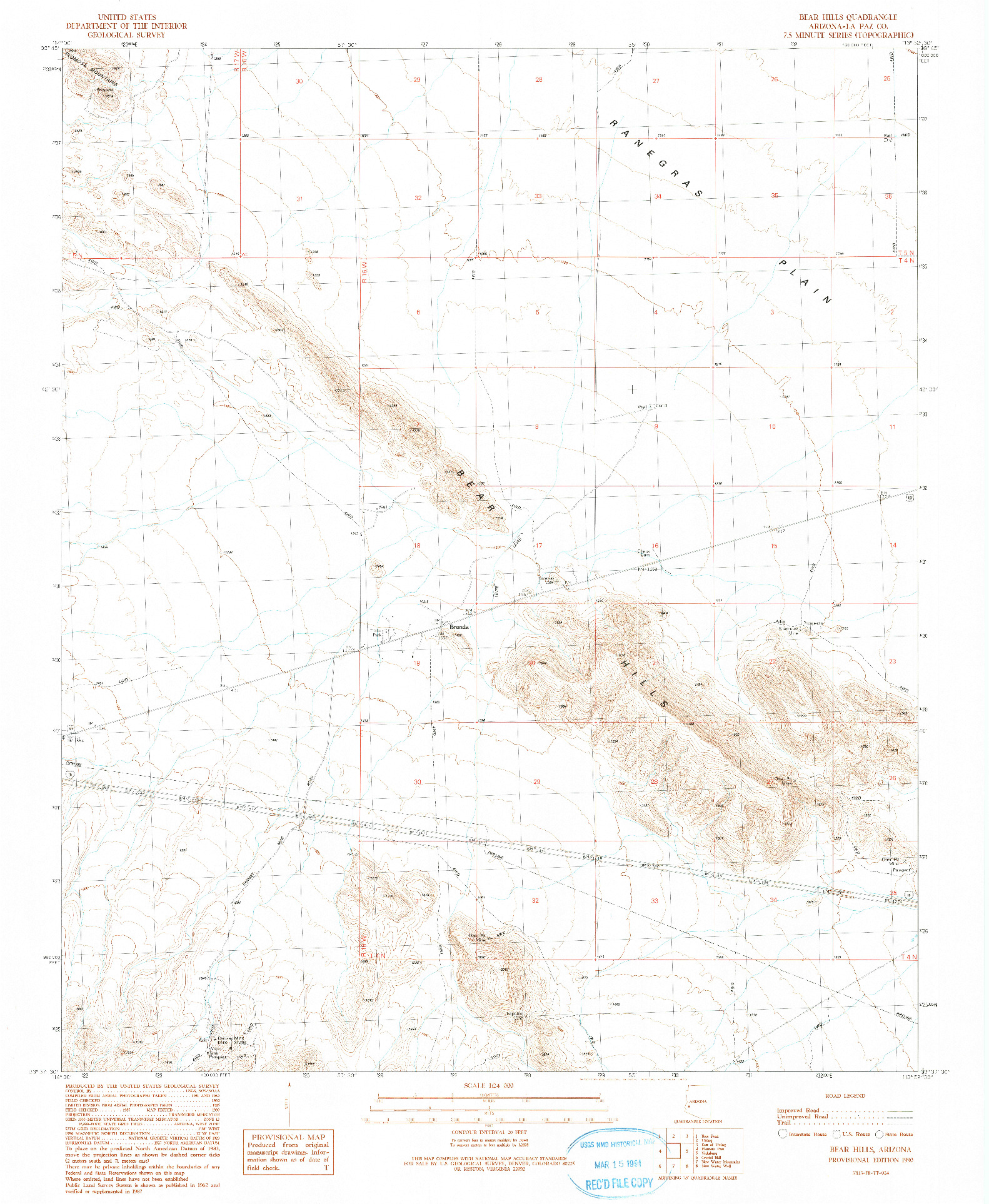 USGS 1:24000-SCALE QUADRANGLE FOR BEAR HILLS, AZ 1990