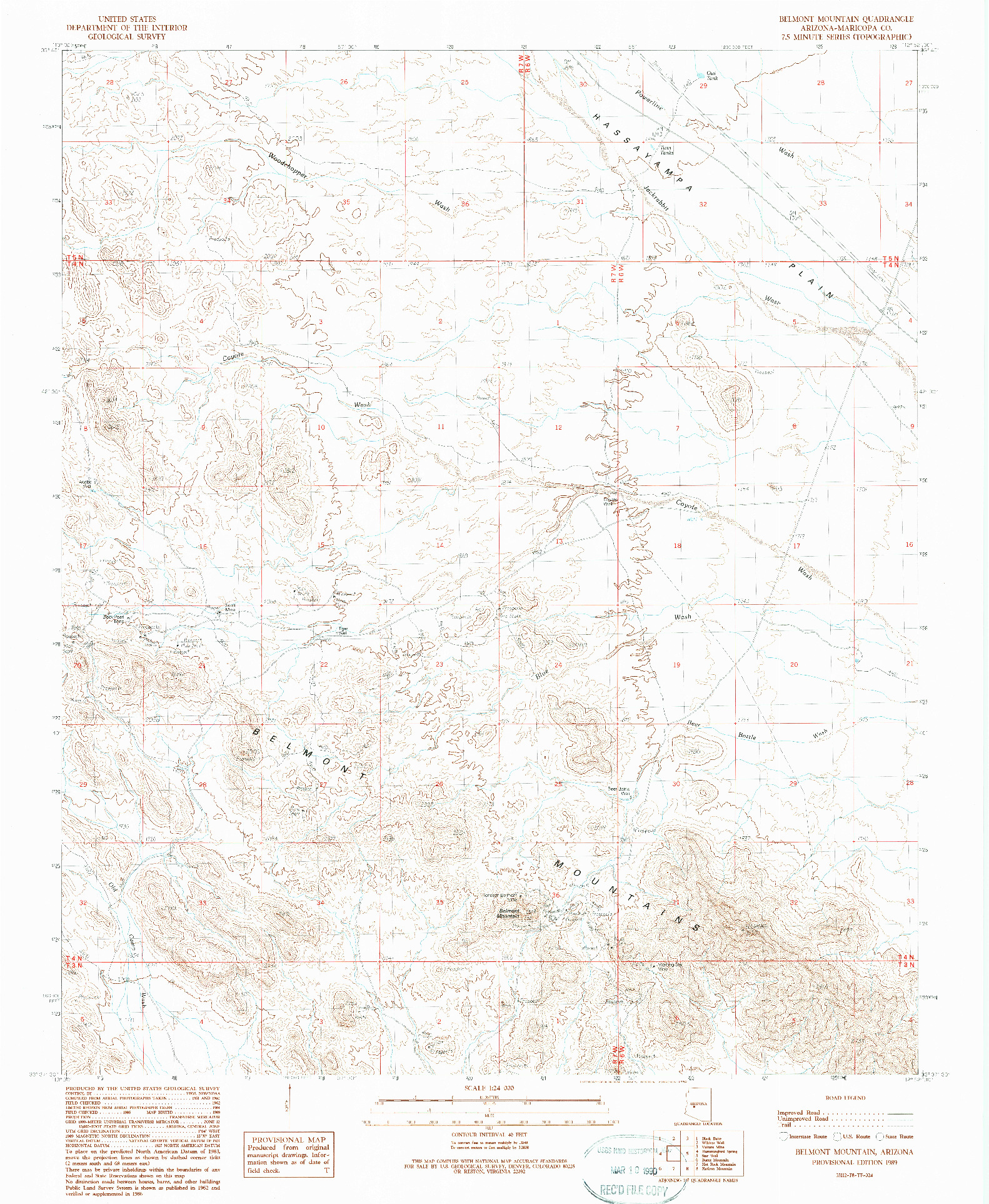 USGS 1:24000-SCALE QUADRANGLE FOR BELMONT MOUNTAIN, AZ 1989