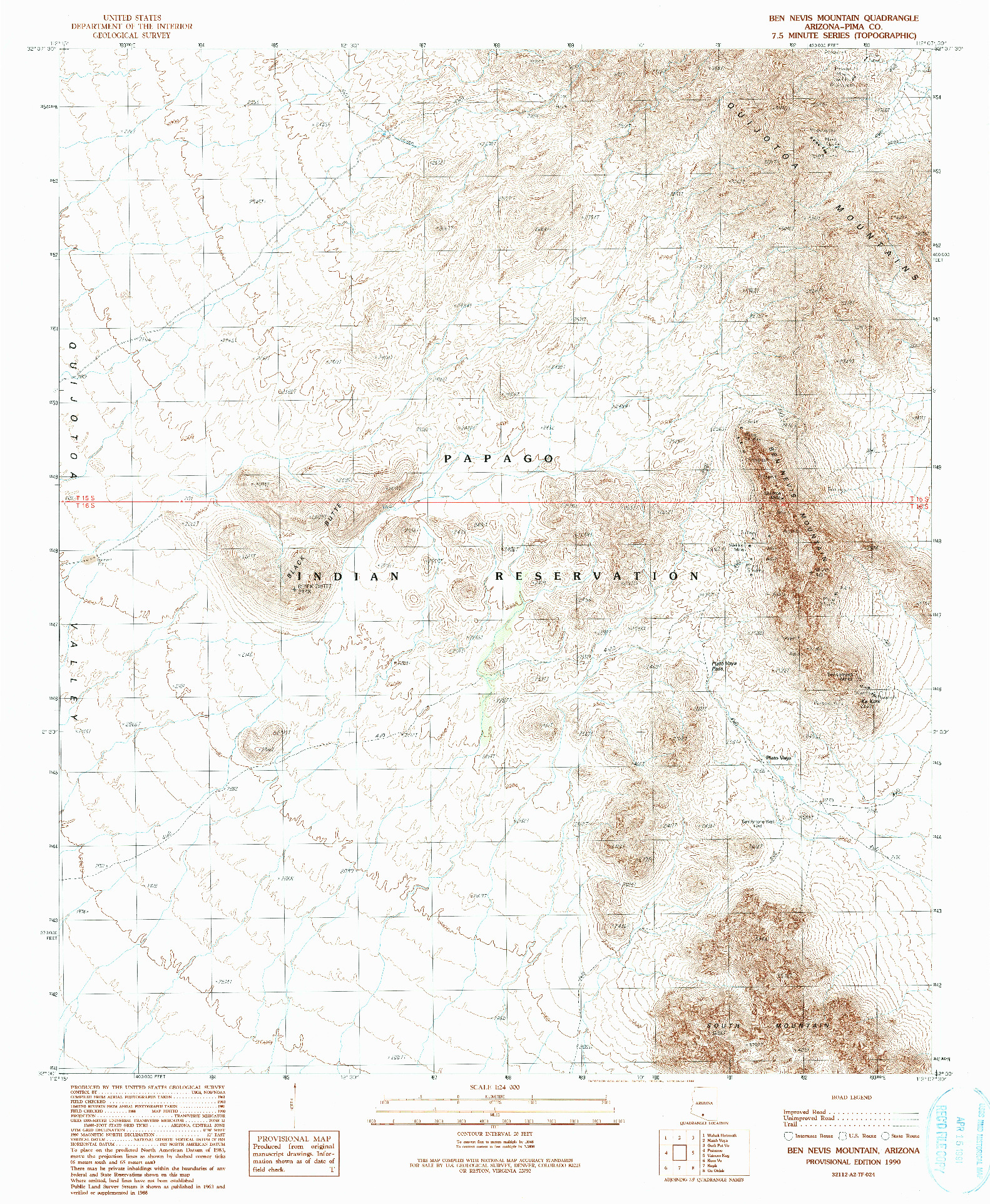 USGS 1:24000-SCALE QUADRANGLE FOR BEN NEVIS MOUNTAIN, AZ 1990