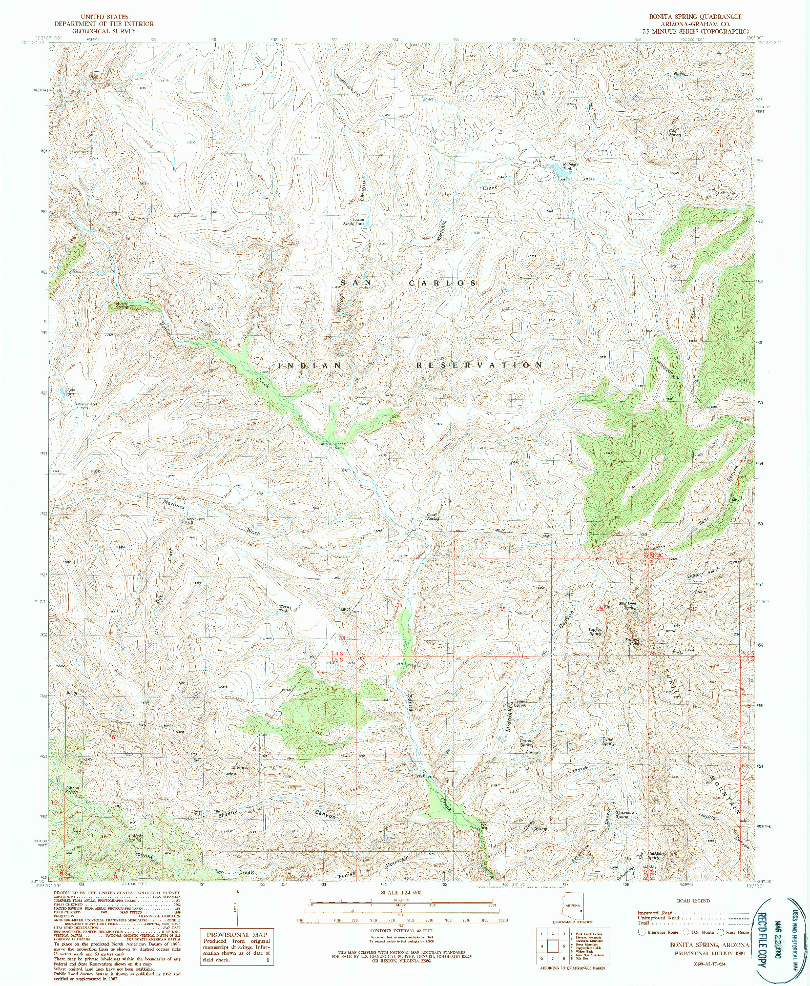 USGS 1:24000-SCALE QUADRANGLE FOR BONITA SPRING, AZ 1989