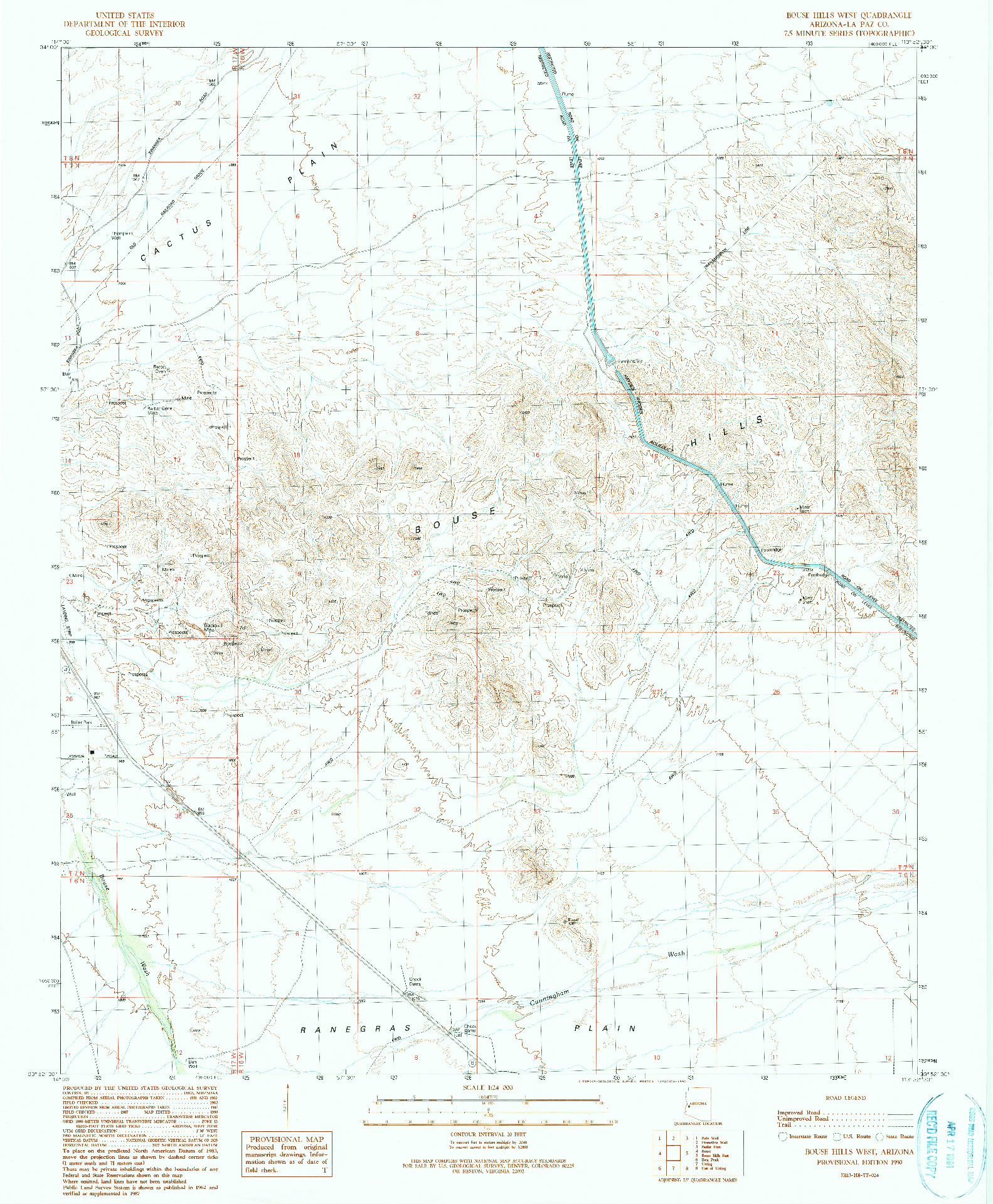 USGS 1:24000-SCALE QUADRANGLE FOR BOUSE HILLS WEST, AZ 1990