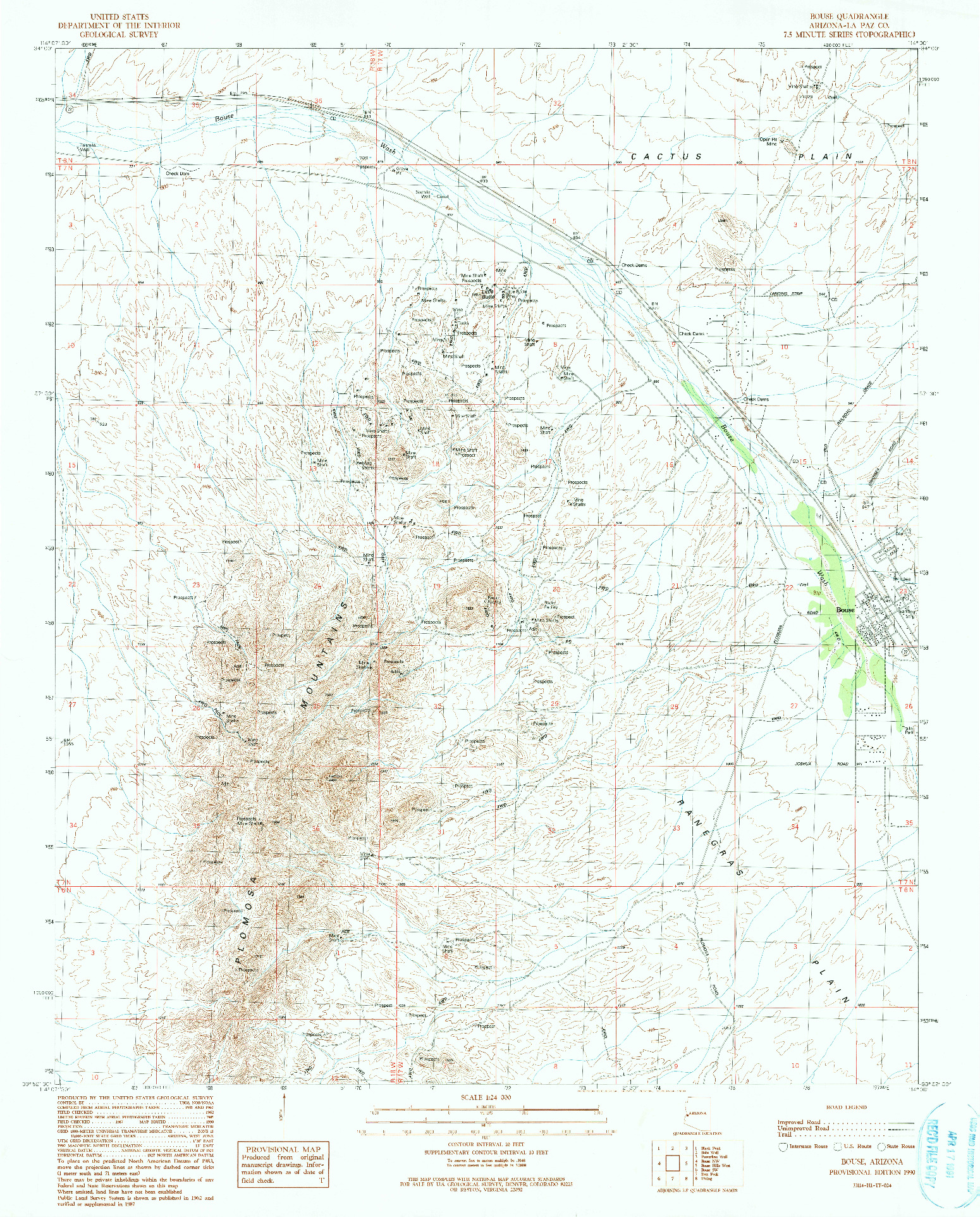 USGS 1:24000-SCALE QUADRANGLE FOR BOUSE, AZ 1990