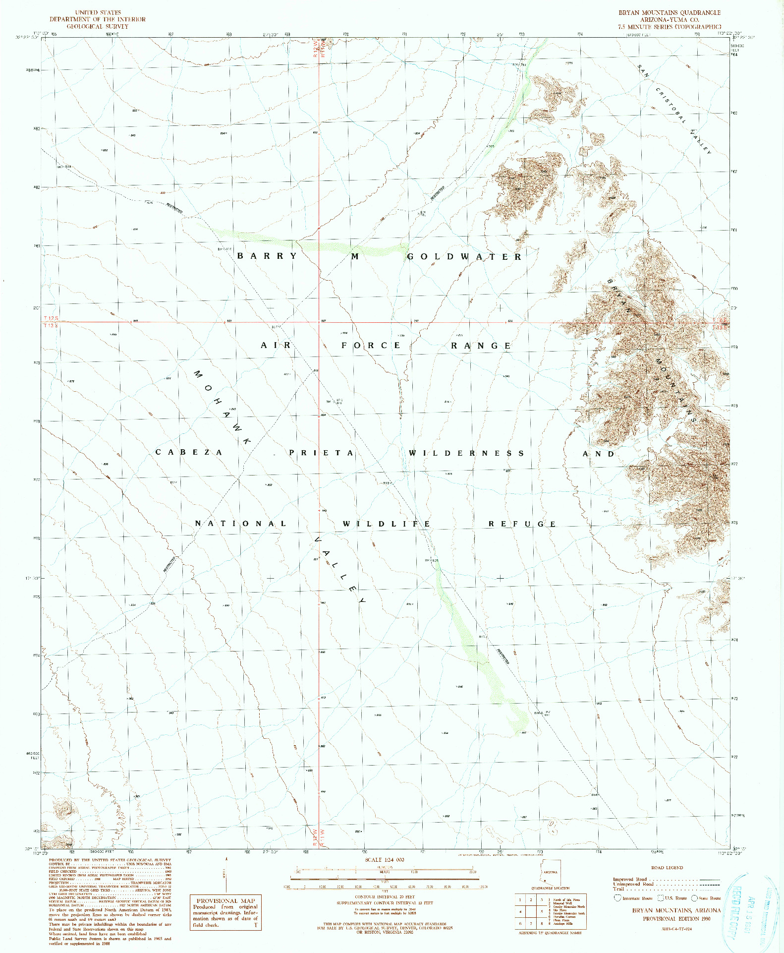 USGS 1:24000-SCALE QUADRANGLE FOR BRYAN MOUNTAINS, AZ 1990