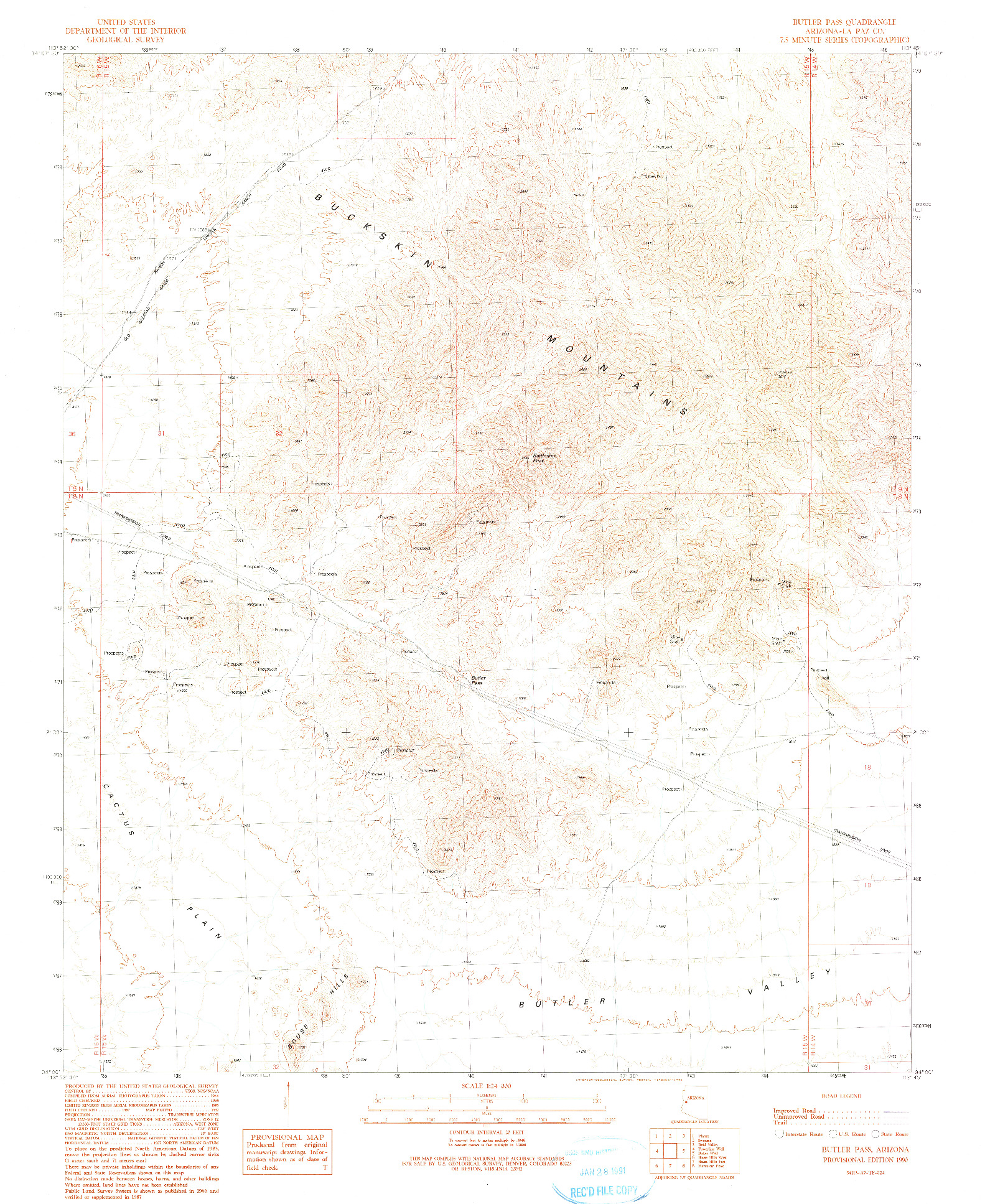 USGS 1:24000-SCALE QUADRANGLE FOR BUTLER PASS, AZ 1990