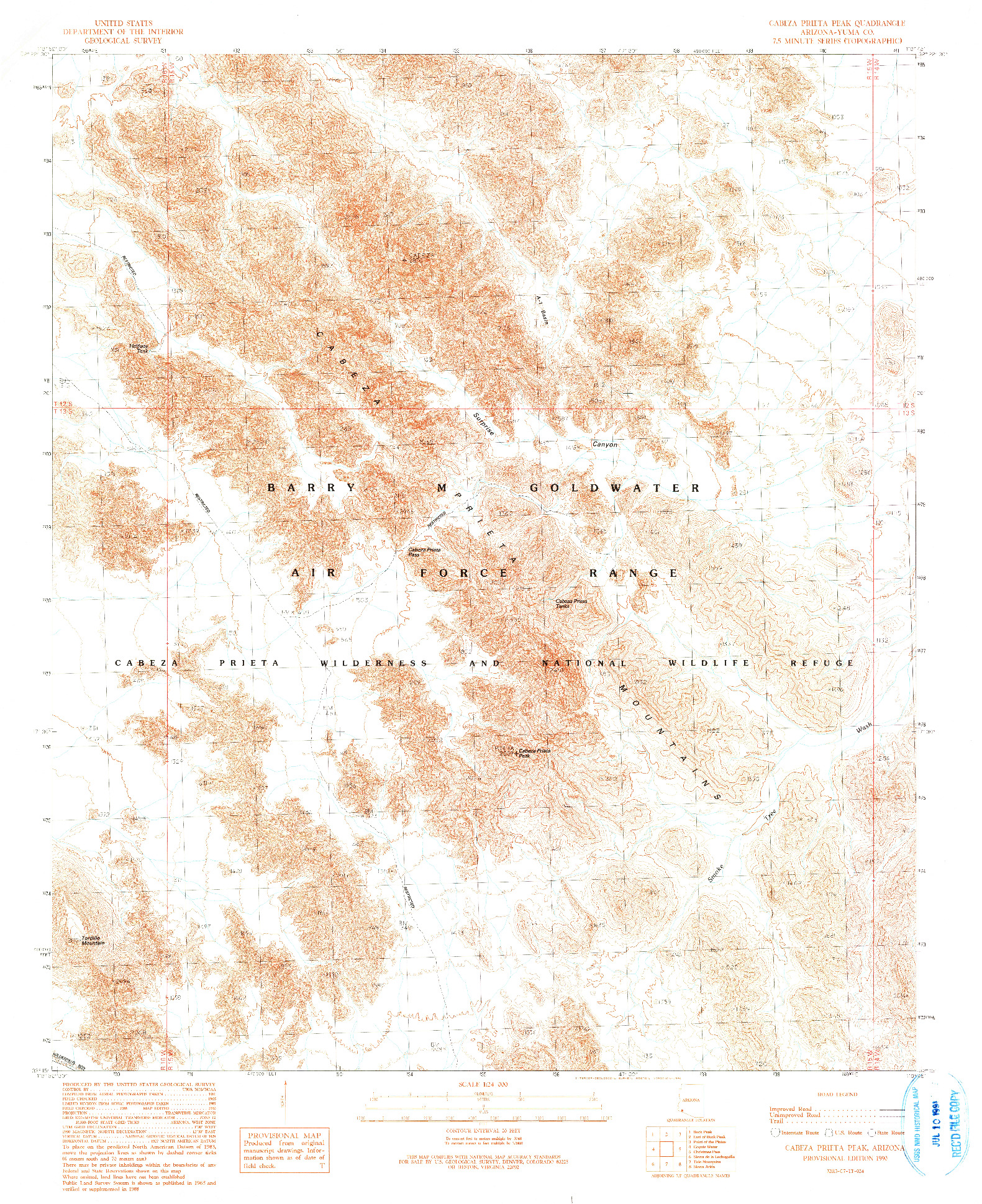 USGS 1:24000-SCALE QUADRANGLE FOR CABEZA PRIETA PEAK, AZ 1990