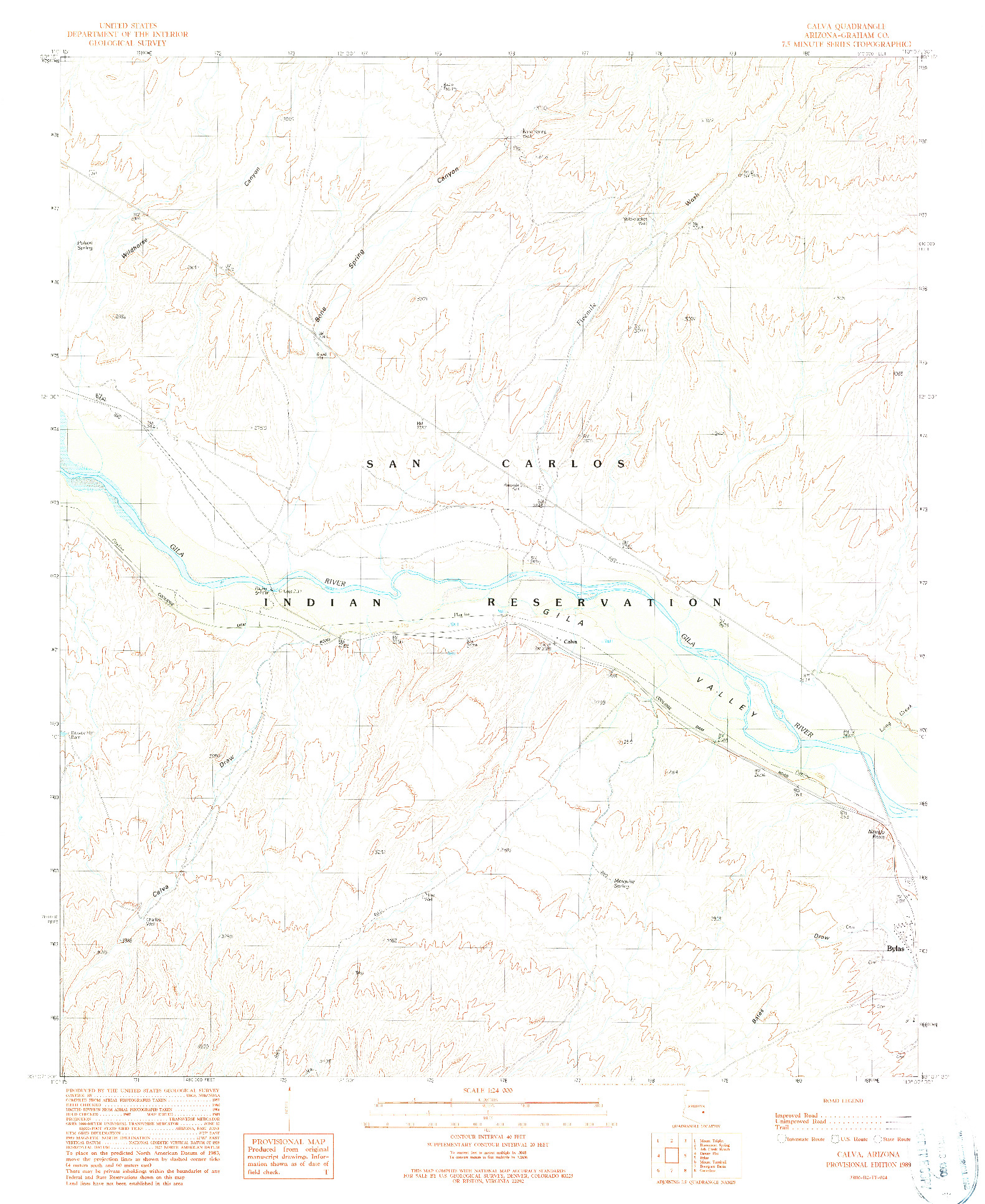 USGS 1:24000-SCALE QUADRANGLE FOR CALVA, AZ 1989