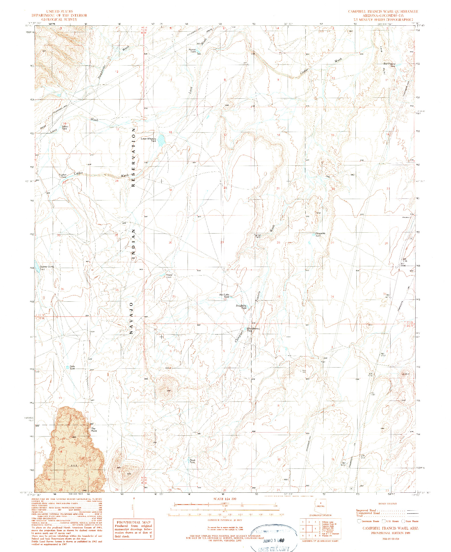 USGS 1:24000-SCALE QUADRANGLE FOR CAMPBELL FRANCIS WASH, AZ 1989