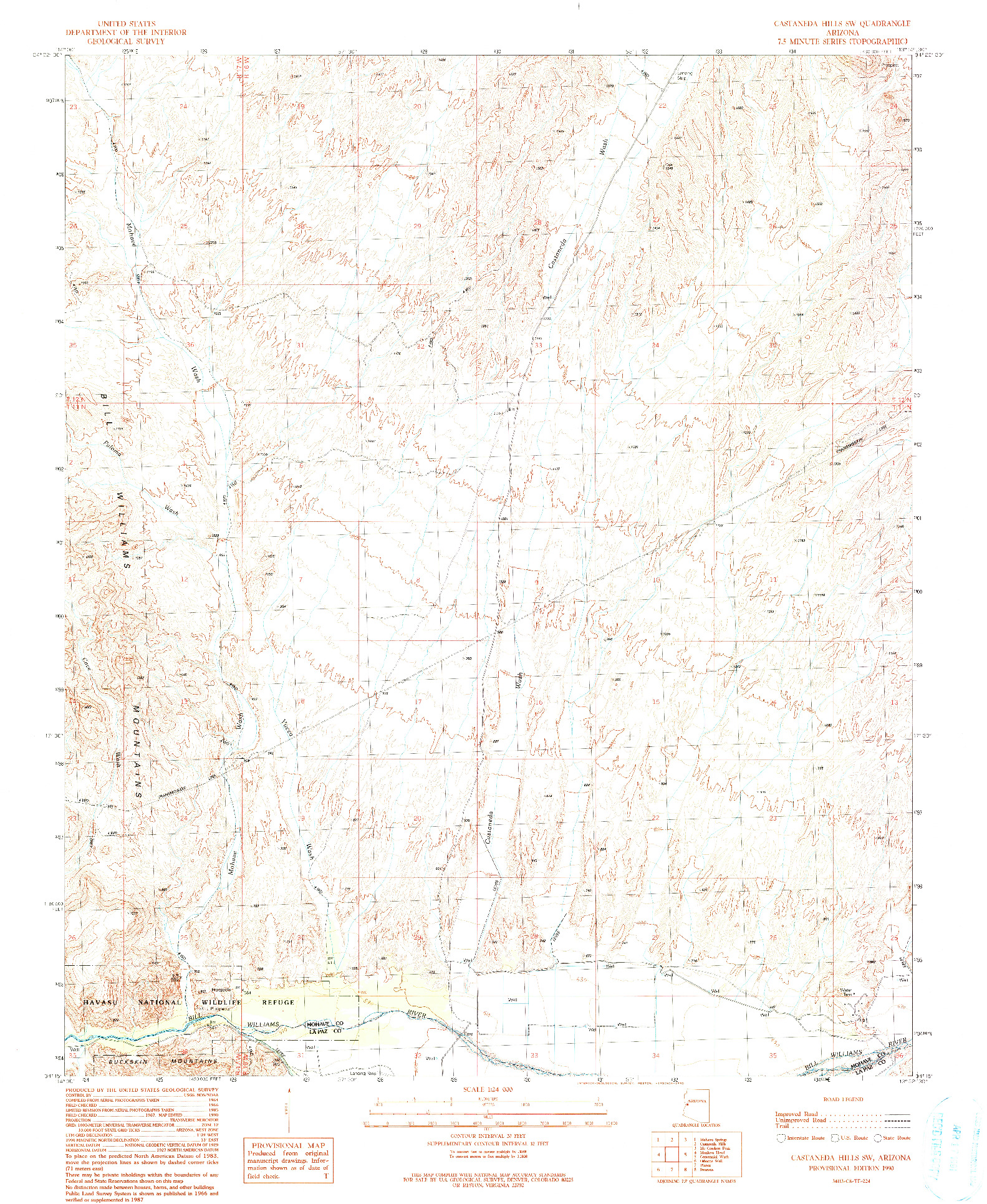USGS 1:24000-SCALE QUADRANGLE FOR CASTANEDA HILLS SW, AZ 1990