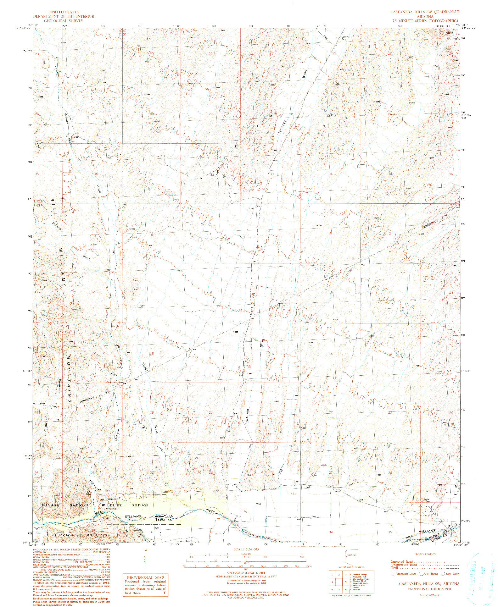 USGS 1:24000-SCALE QUADRANGLE FOR CASTANEDA HILLS SW, AZ 1990
