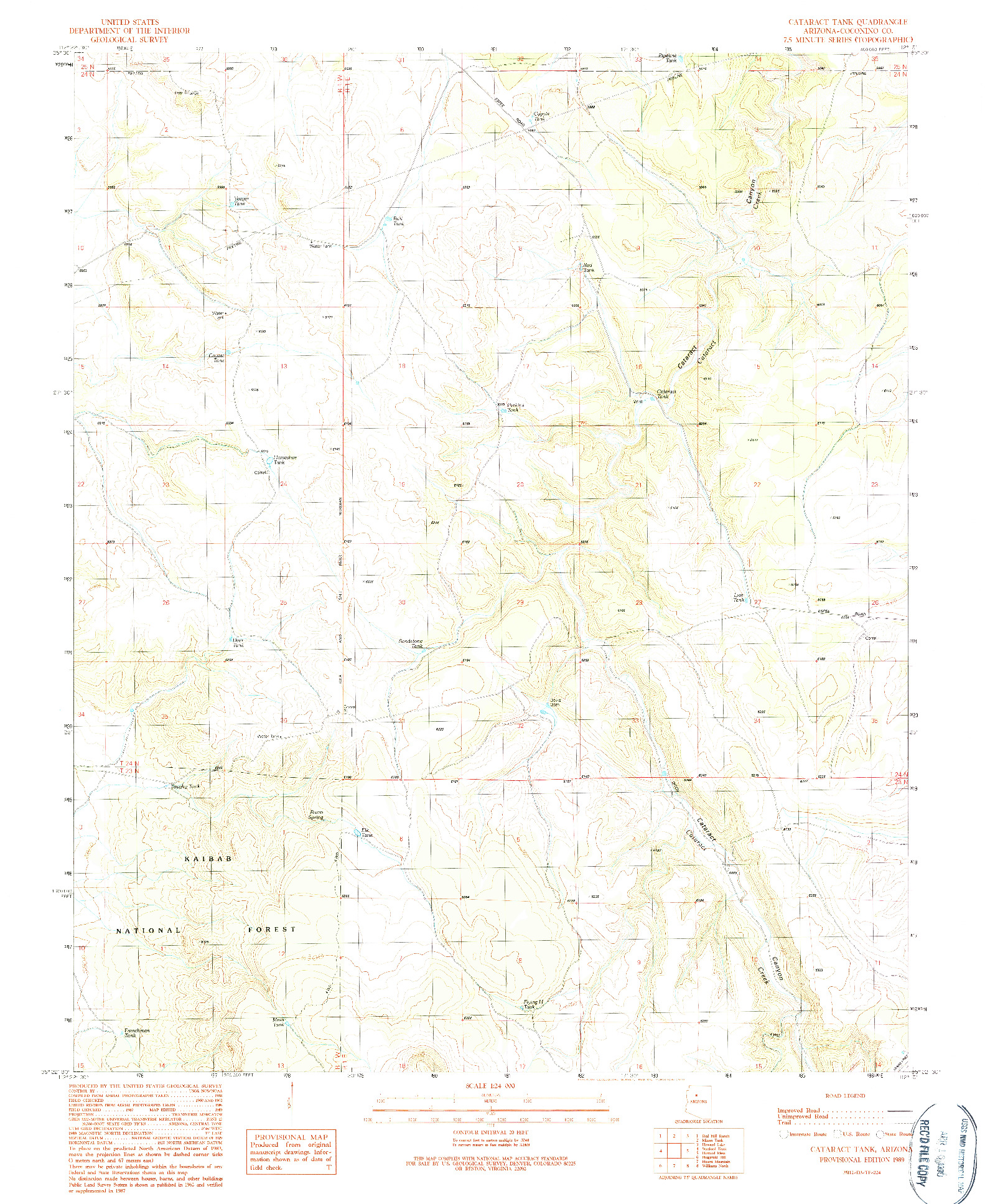 USGS 1:24000-SCALE QUADRANGLE FOR CATARACT TANK, AZ 1989