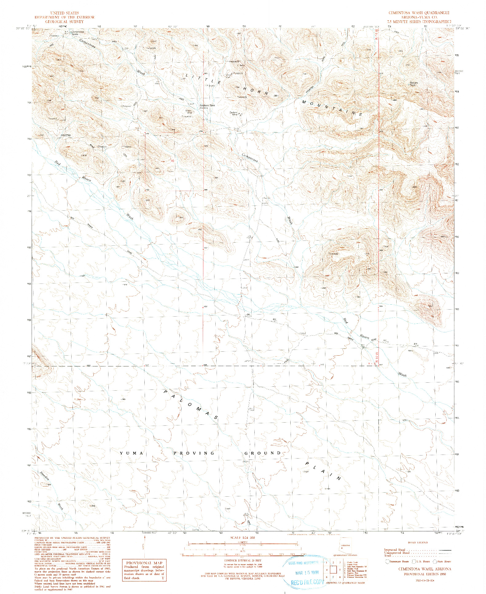 USGS 1:24000-SCALE QUADRANGLE FOR CEMENTOSA WASH, AZ 1990