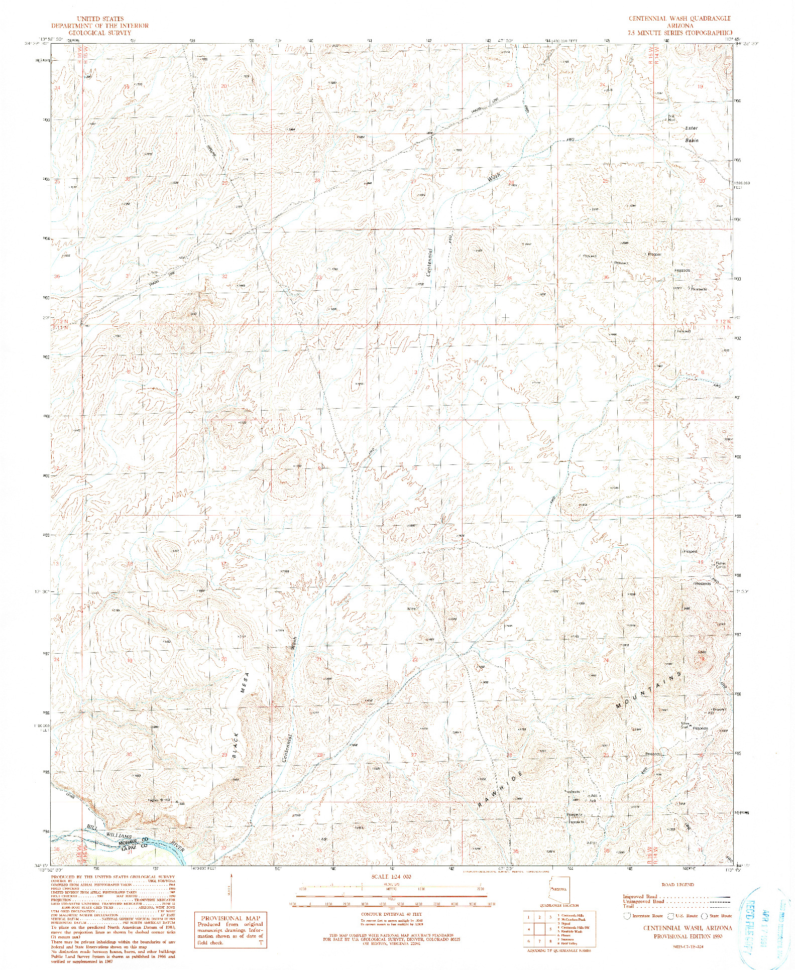 USGS 1:24000-SCALE QUADRANGLE FOR CENTENNIAL WASH, AZ 1990
