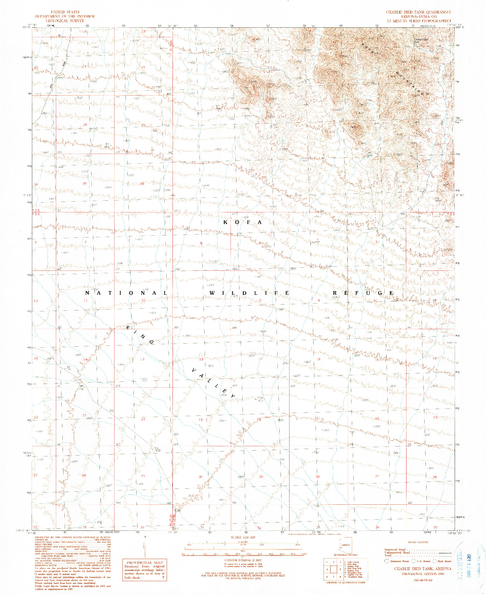 USGS 1:24000-SCALE QUADRANGLE FOR CHARLIE DIED TANK, AZ 1990