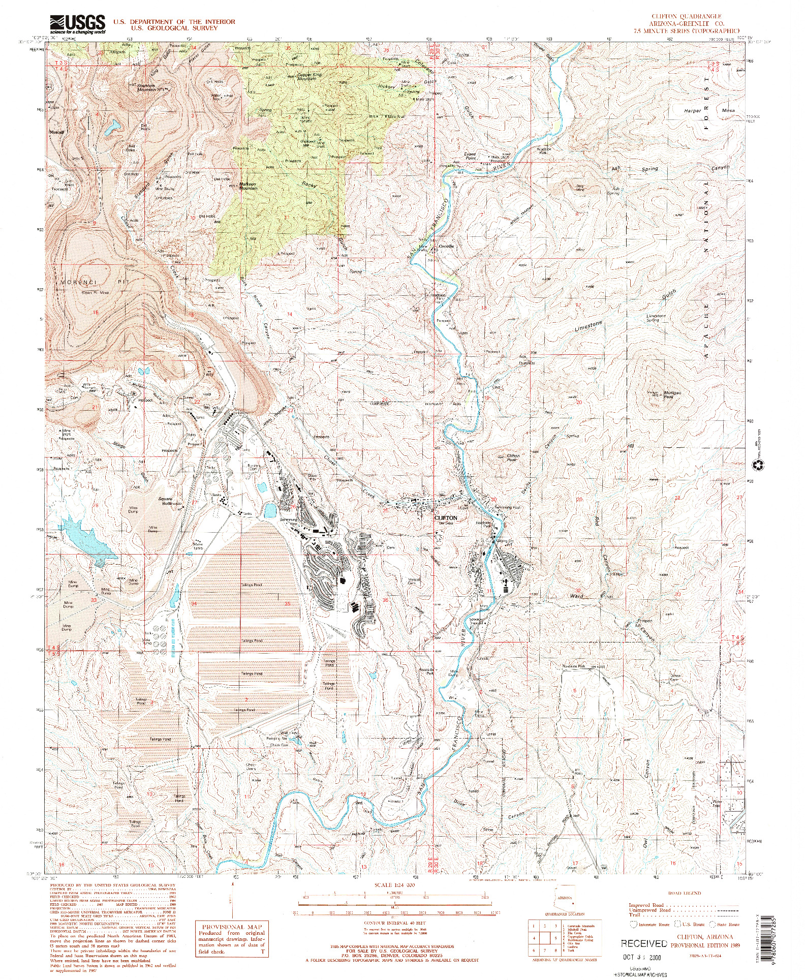 USGS 1:24000-SCALE QUADRANGLE FOR CLIFTON, AZ 1989