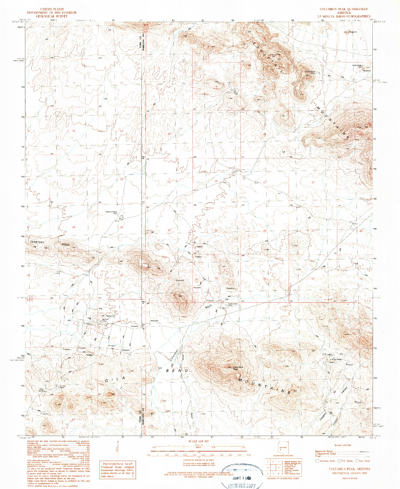 USGS 1:24000-SCALE QUADRANGLE FOR COLUMBUS PEAK, AZ 1990