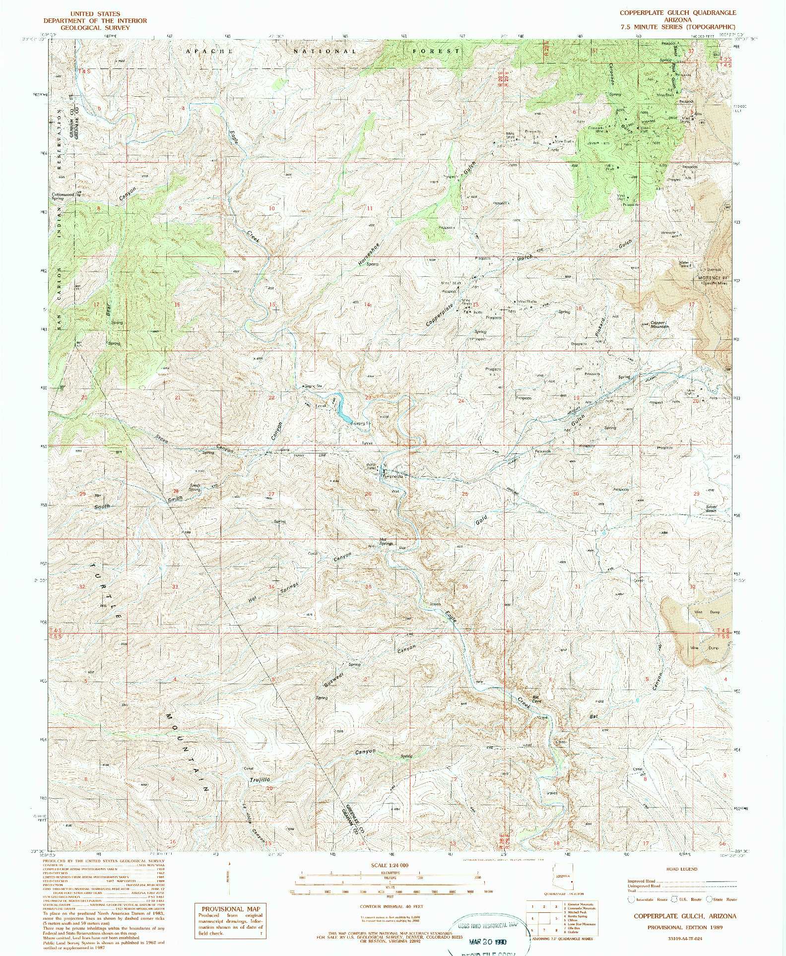 USGS 1:24000-SCALE QUADRANGLE FOR COPPERPLATE GULCH, AZ 1989