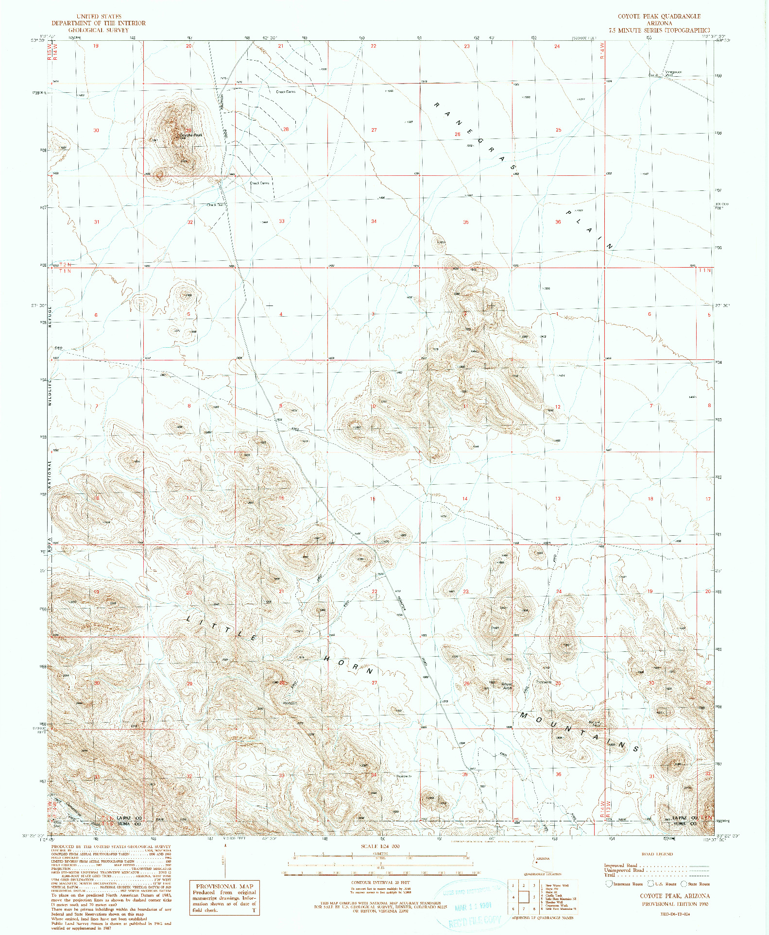 USGS 1:24000-SCALE QUADRANGLE FOR COYOTE PEAK, AZ 1990