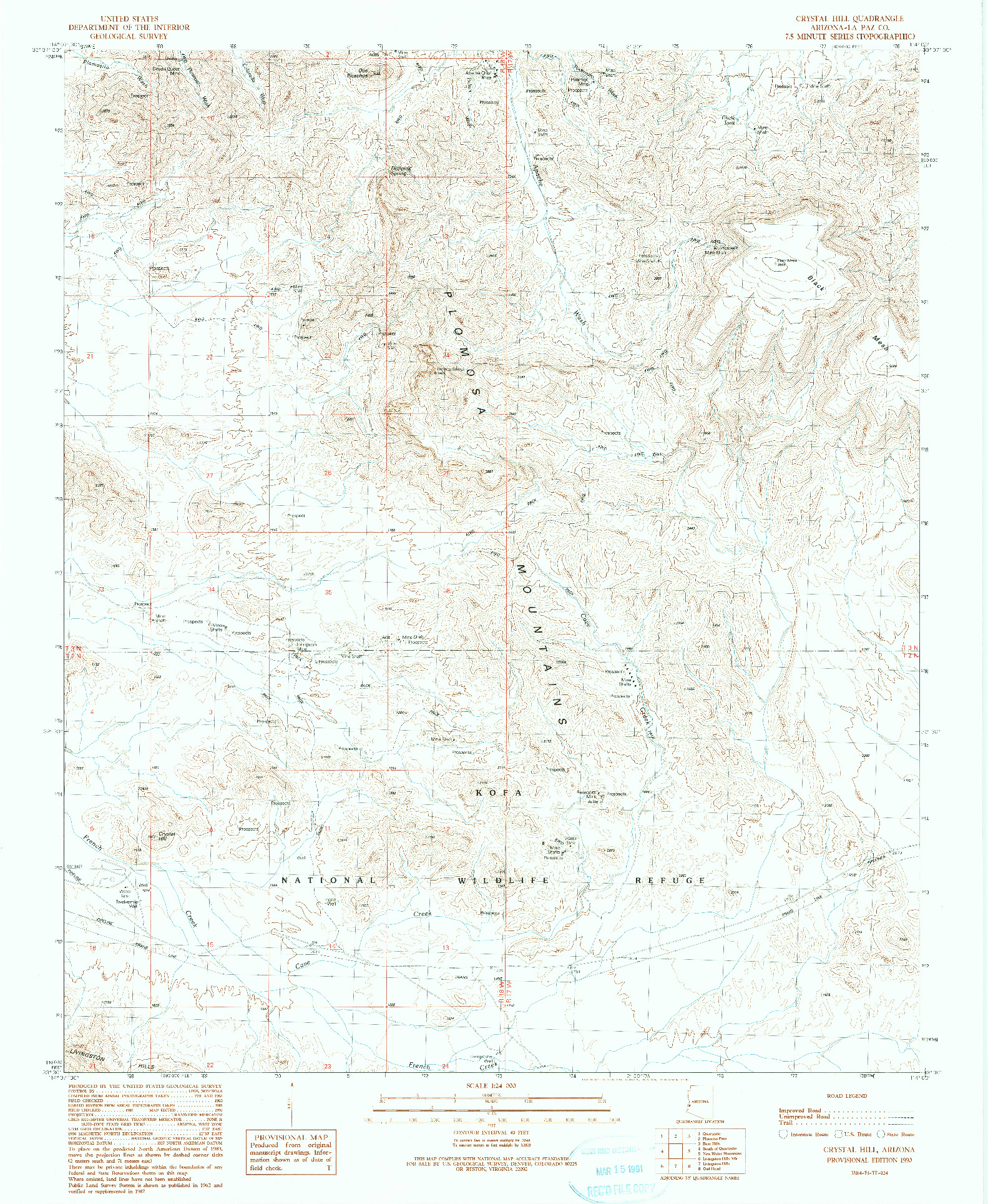 USGS 1:24000-SCALE QUADRANGLE FOR CRYSTAL HILL, AZ 1990