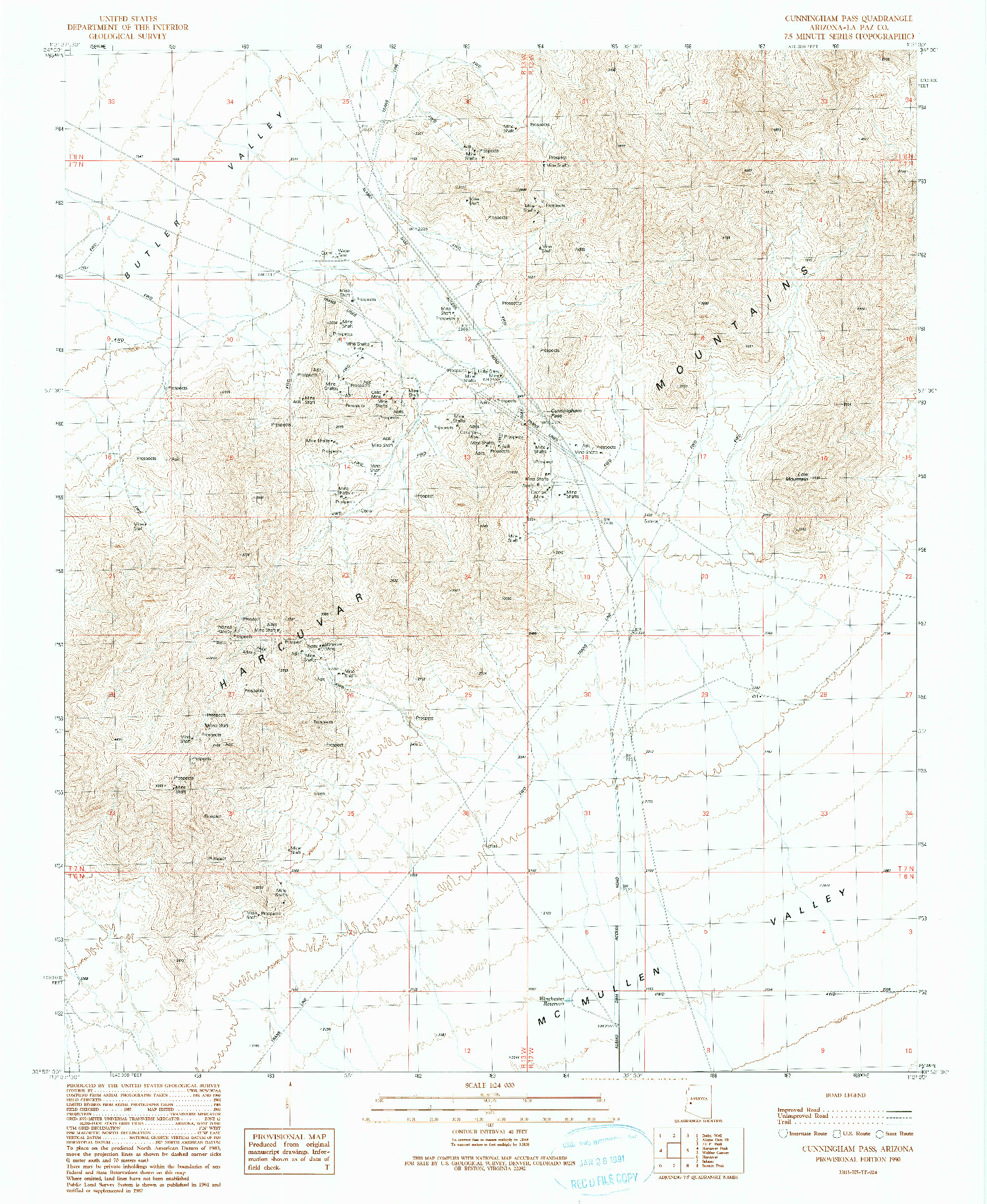 USGS 1:24000-SCALE QUADRANGLE FOR CUNNINGHAM PASS, AZ 1990