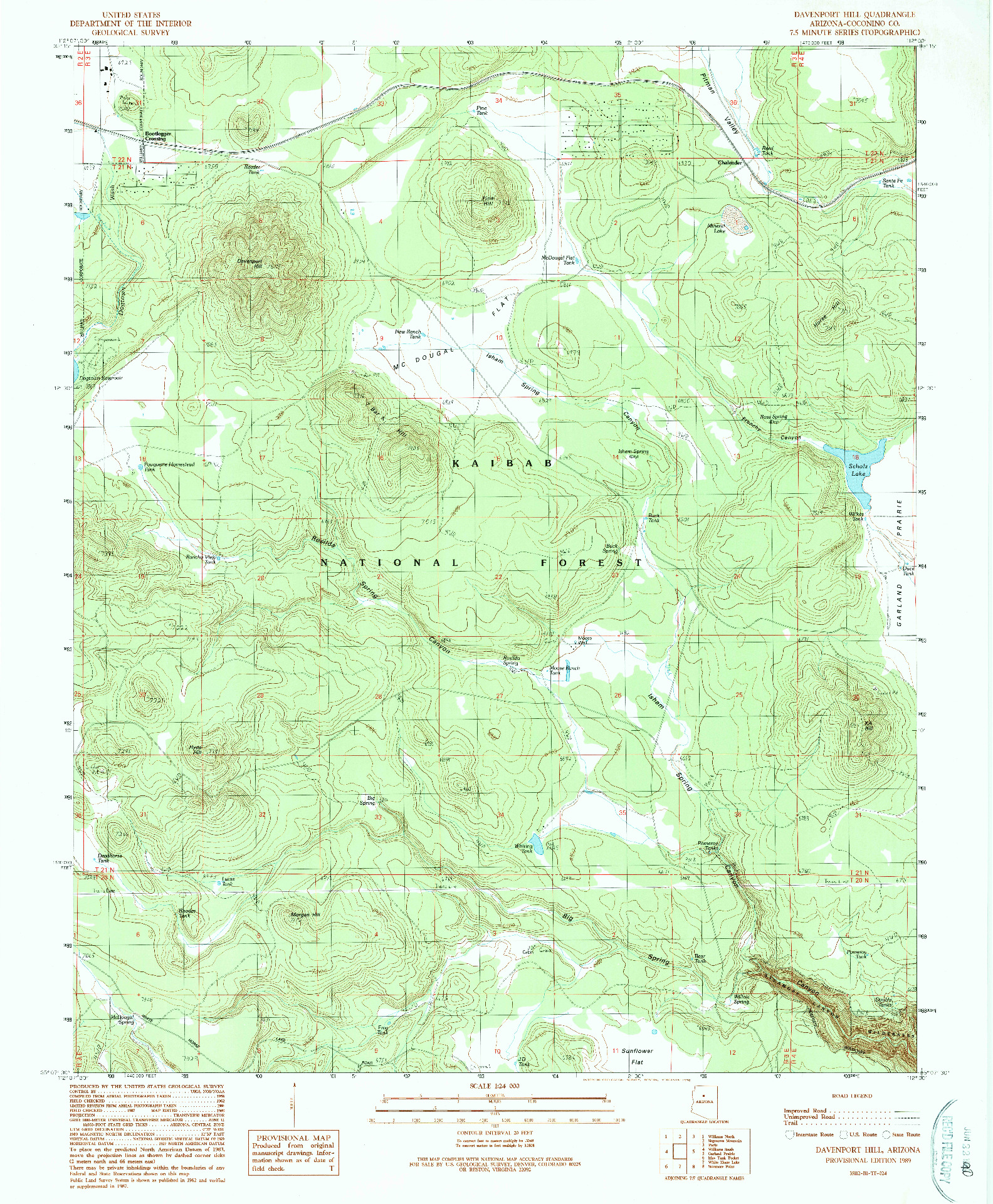 USGS 1:24000-SCALE QUADRANGLE FOR DAVENPORT HILL, AZ 1989