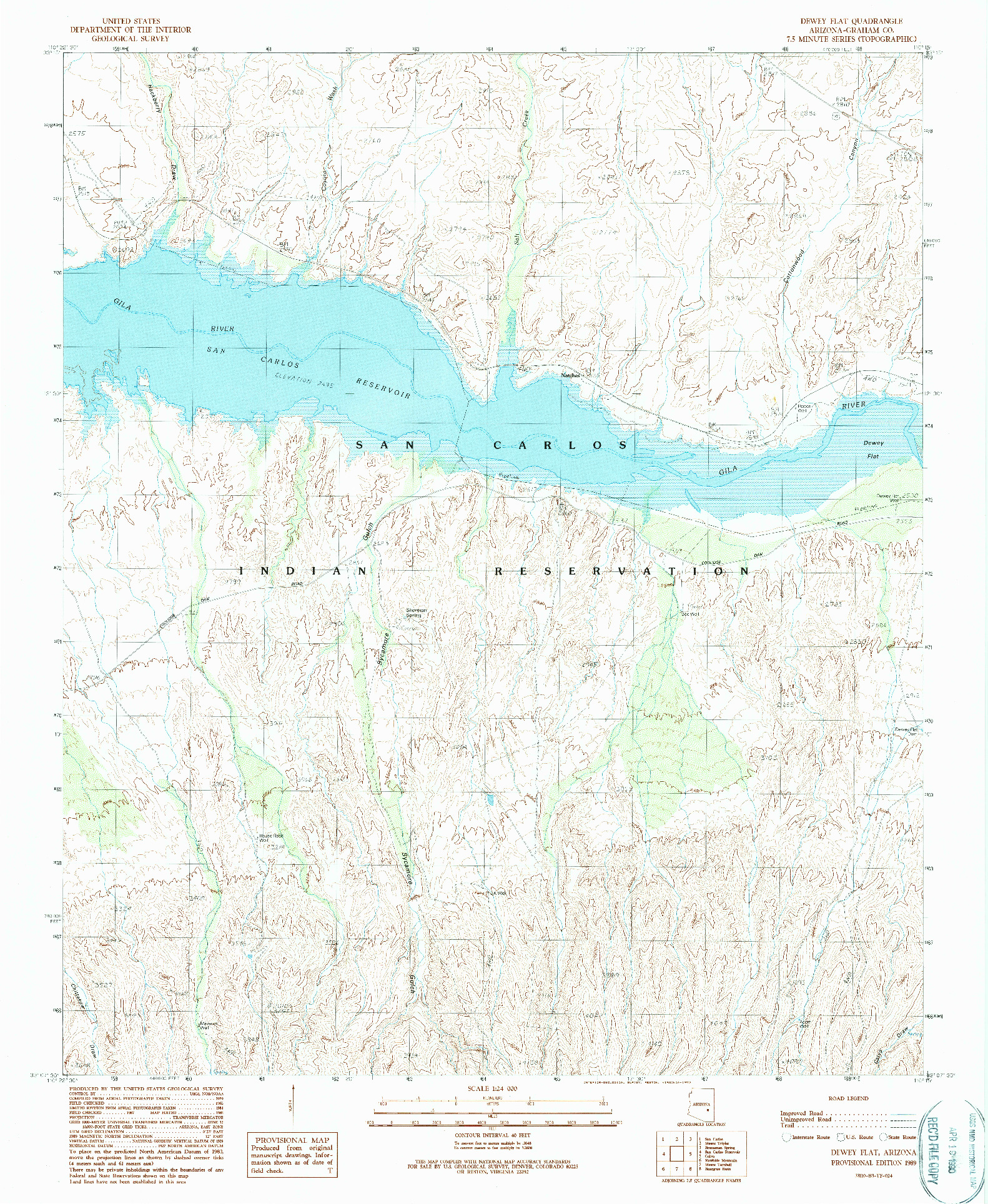 USGS 1:24000-SCALE QUADRANGLE FOR DEWEY FLAT, AZ 1989