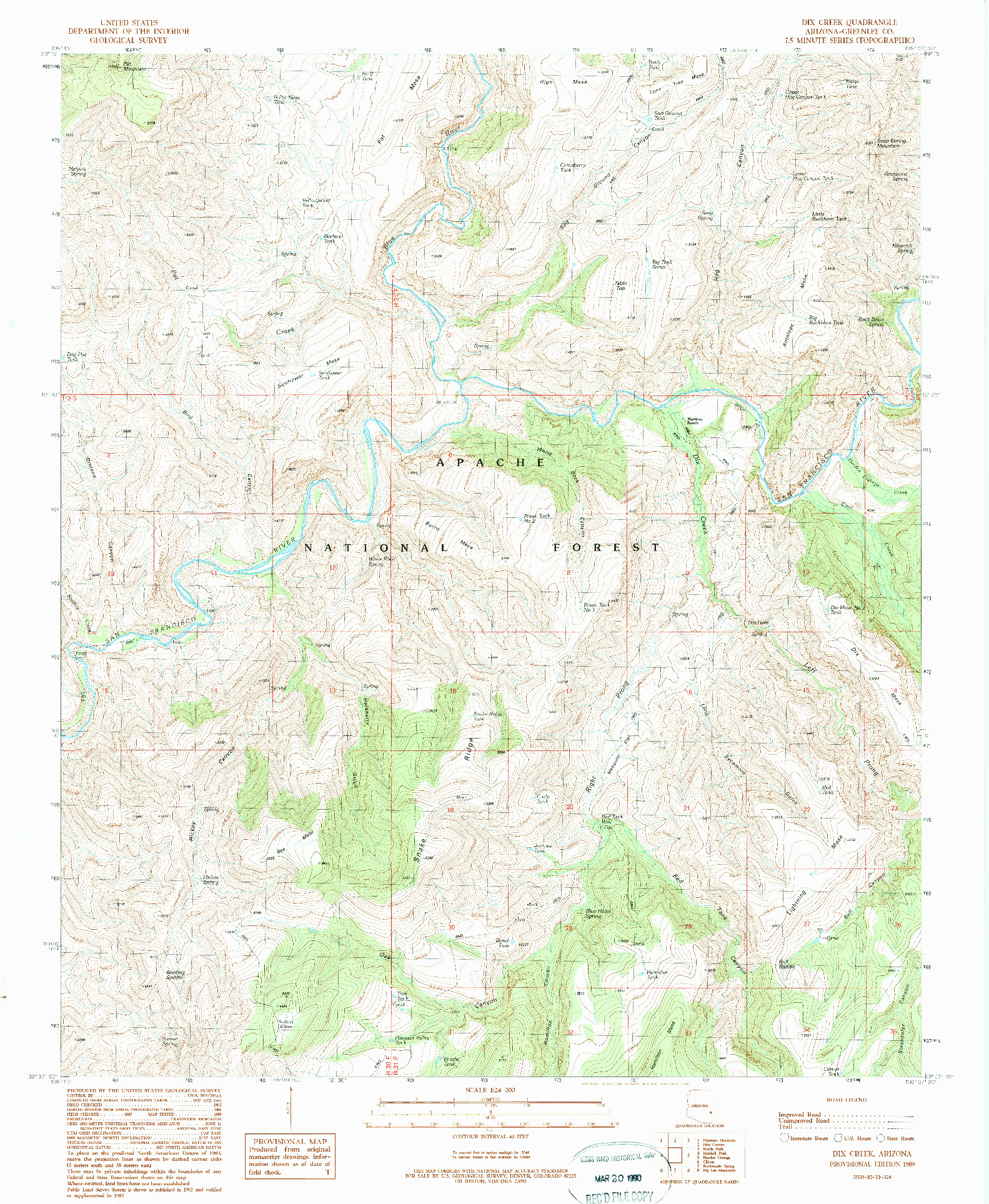 USGS 1:24000-SCALE QUADRANGLE FOR DIX CREEK, AZ 1989