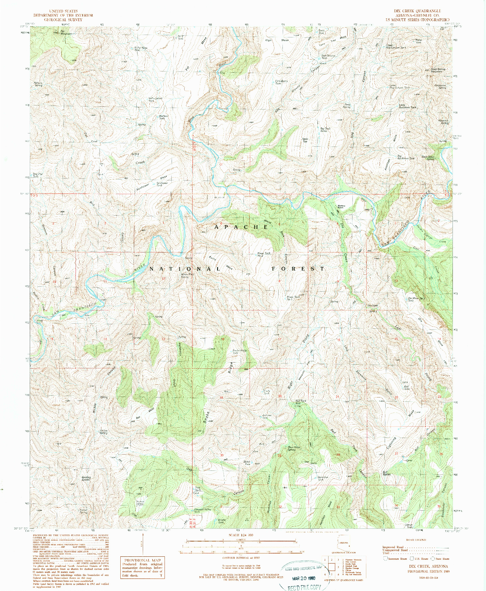 USGS 1:24000-SCALE QUADRANGLE FOR DIX CREEK, AZ 1989