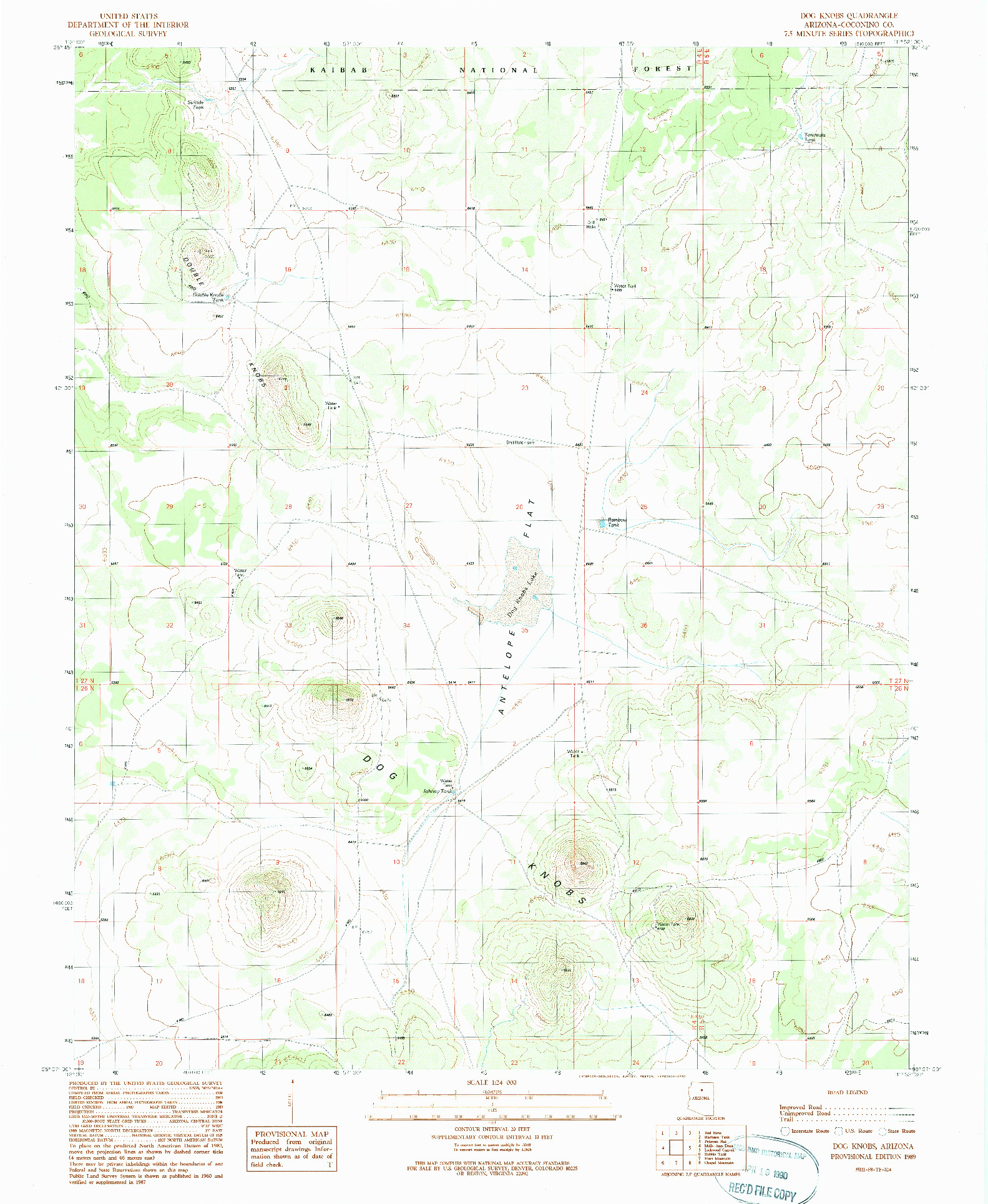 USGS 1:24000-SCALE QUADRANGLE FOR DOG KNOBS, AZ 1989